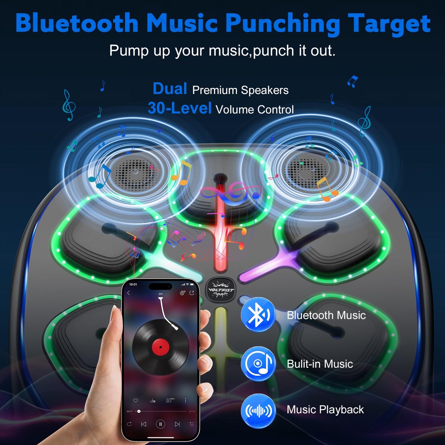 Music Boxing Machine for Kids and Adults, 8 Interactive RGB Light Targets with Bluetooth Speaker, Large Wall Mounted Boxing Music Workout Machine with Gloves, Smart Punching Pad for Home Gym