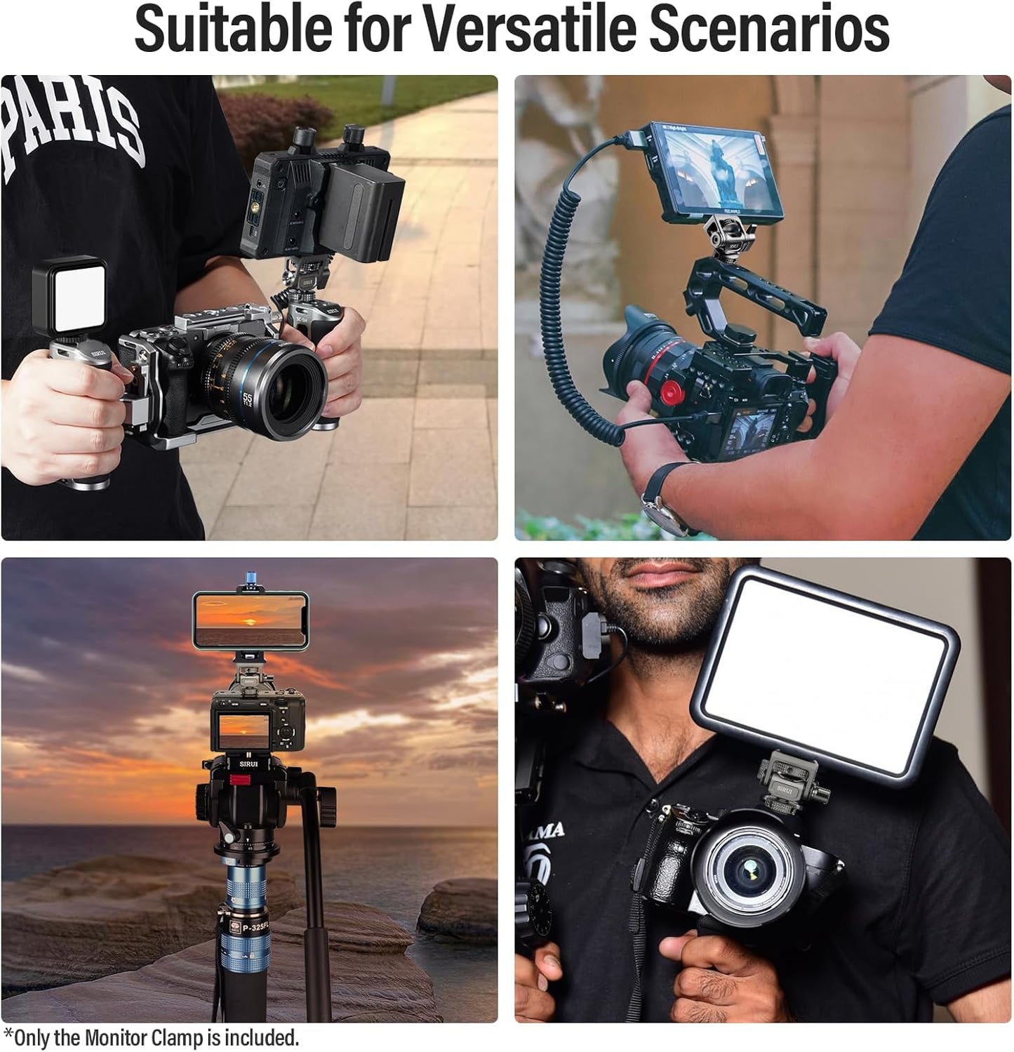 Sirui 360and 180Adjustable 5" 7" Camera Monitor Mount with Cold Shoe, Swivel Tilt DSLR Field Monitor Mount, Compatible