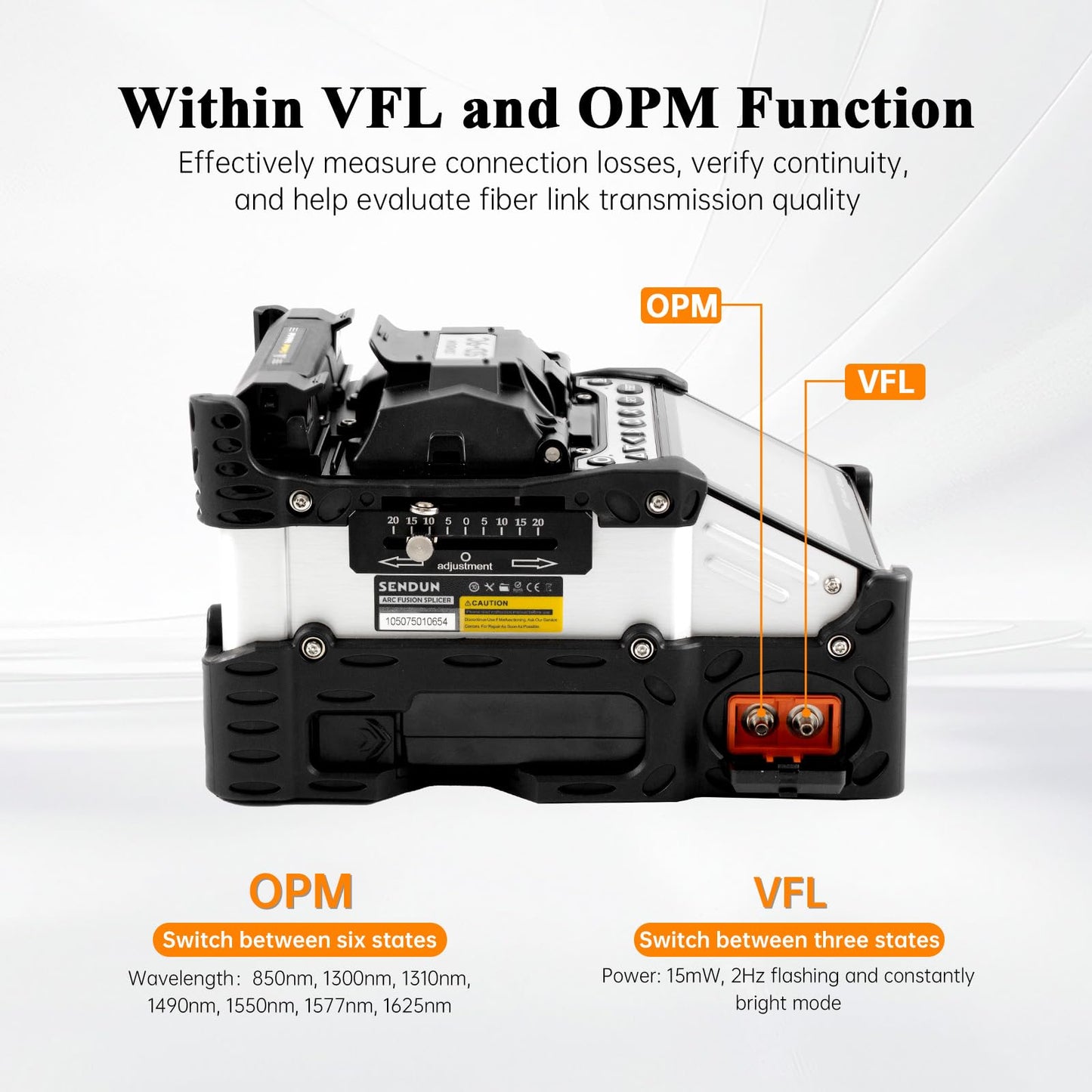 SENDUN Fiber Optic Fusion Splicer with OPM and VFL, Six Motor Core Alignment Fiber Splicer Machine with 7200 mAh Battery & 4.3-inch Touch Screen, Astonishing Fast 5s Splicing & 11s Auto-Heating, SD-9C