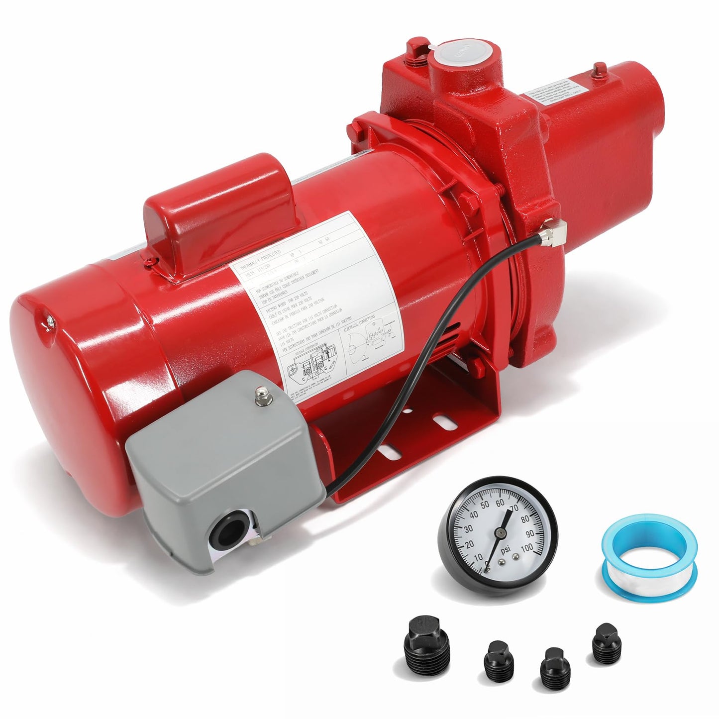 602208 Cast Iron Shallow Well Jet Pump, 1 HP 23 GPM 115/230V Dual Voltage, RJS-100-PREM Shallow Well Jet Pump for Home, Irrigation & Agriculture