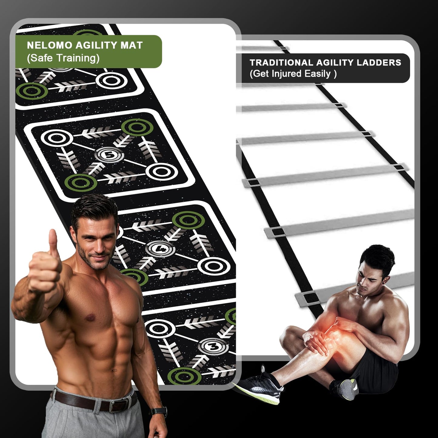 NELOMO Agility Ladder Mat 11.9 ft X 1.3 ft Agility Ladder Pad Agility Training Equipment Agility Workout Ladder Mat for Soccer Football Tennis Boxing Training