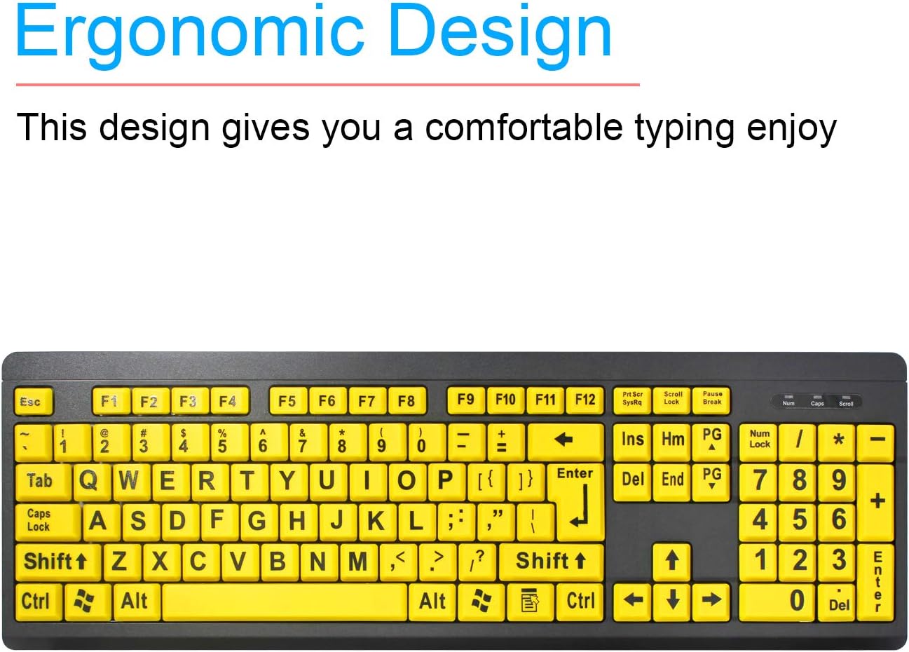 XDL-POWER Large Print Computer Keyboard,Wired USB Keyboard High Contrast Big Print Letter with Yellow Keys High