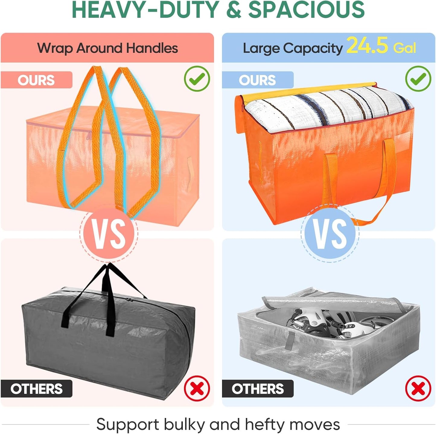 BALEINE 8-Pack Oversized Moving Bags - Heavy-Duty Storage Totes with Reinforced Handles | Orange