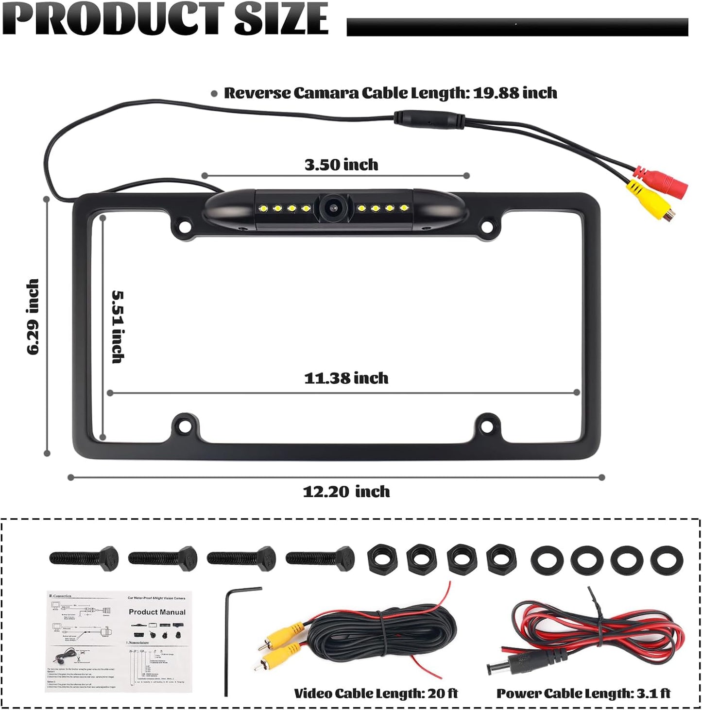 Figpade Camera,170 License Plate Backup Wide Angle License Plate Camera with LED HD Night Vision Design,Water Resistant