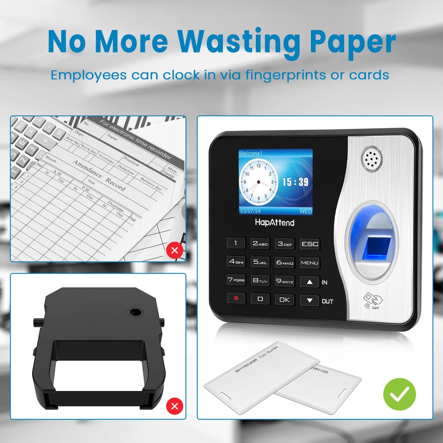 Time Clocks for Employees Small Business Automatic Calculate Hours, H1＆ H3 No Monthly Fees Fingerprint Time Clock, Standalone Biometric Clock in Machine for Employees with 5 RFID Cards