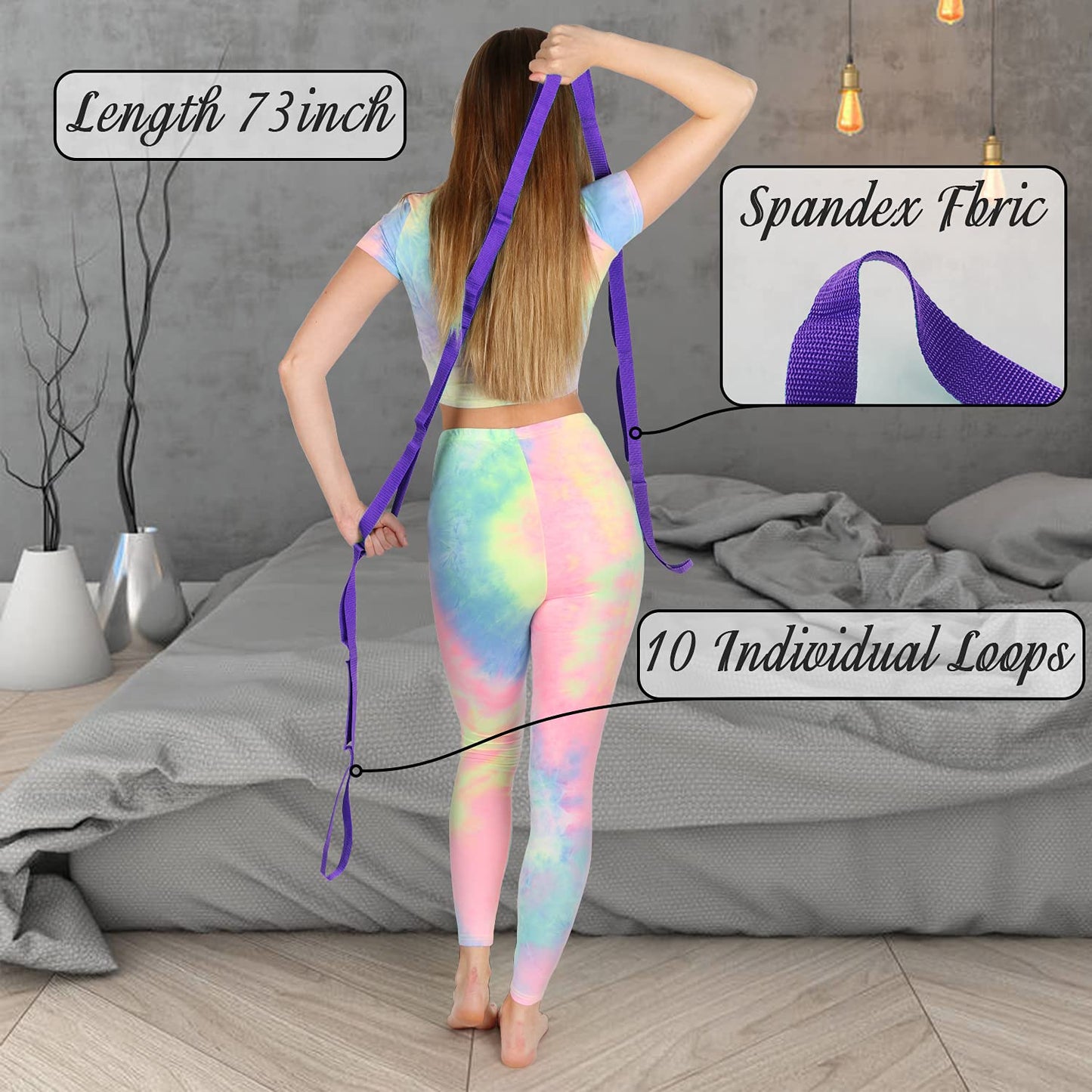 Scotamalone Stretching Strap Yoga Strap Physical Therapy for Home Workout, Exercise, Pilates and Gymnastics, 10 Loops Non-Elastic Stretch Bands with Aesthetic Packaging for Women & Men