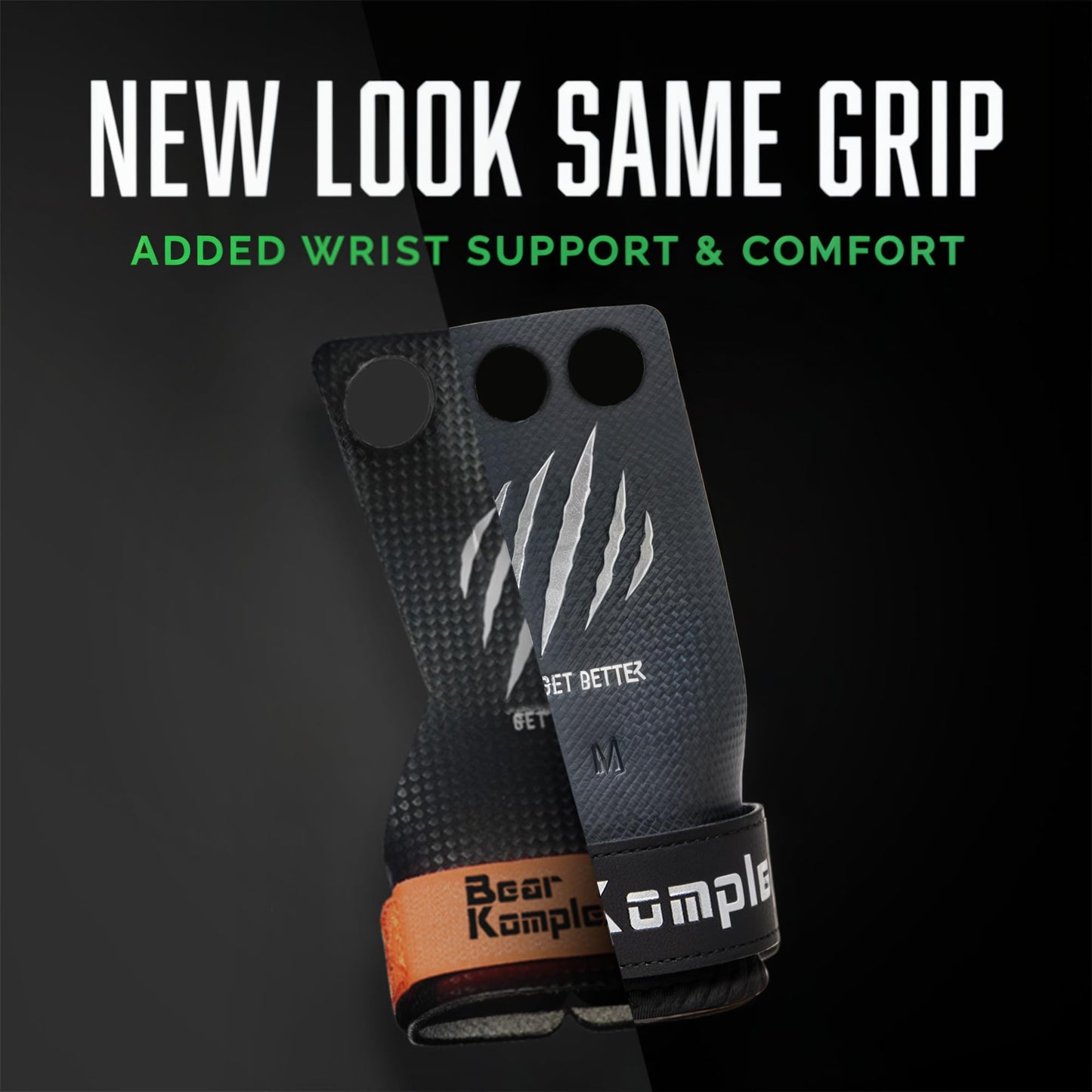 Bear KompleX Carbon Fiber Hand Grips, Pull Up Grips for Men and Women, Bar Grips for Gymnastics, Weightlifting Wrist Wraps, Pullup Workout Equipment for Gymnastic Bars, Calisthenics - 2 Hole