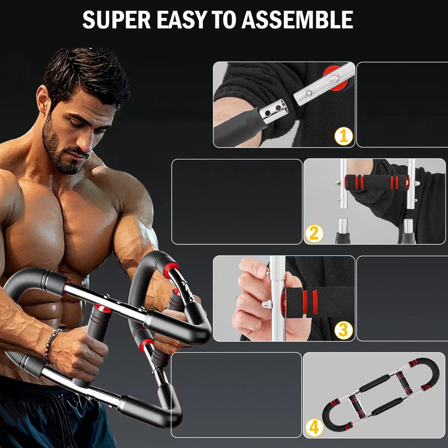 Latest-Gen Twister Arm Trainer, Adjustable Power Spring Workout Bar, Forearm Triceps Chest Exerciser Strengthener, Detachable Portable Home Fitness Equipment for Enhancing Upper Body Muscle