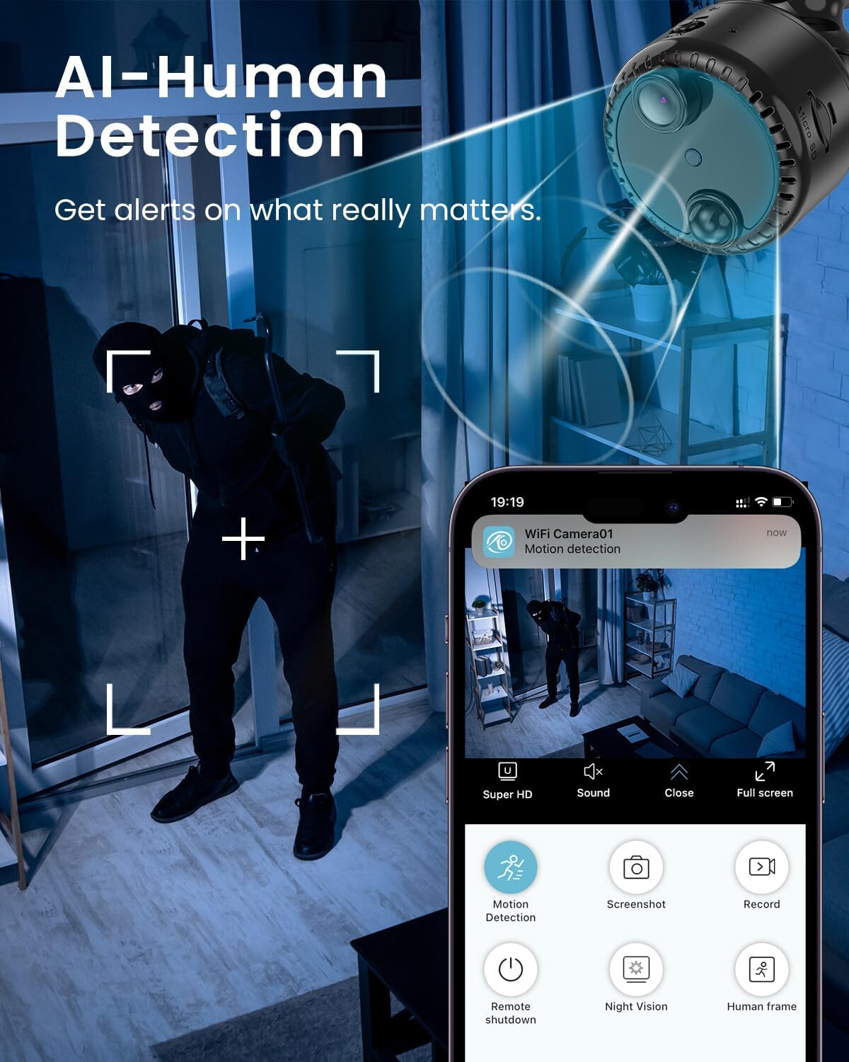 VIDCASTIVE 4K Mini WiFi Indoor Camera Wireless Nanny Cam with Night Vision, AI Motion Detection, Long Battery Life