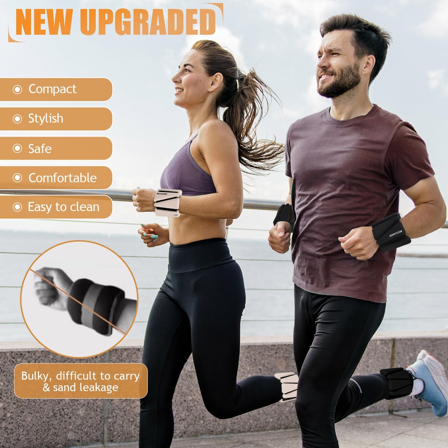 BECOJADDE Ankle Weights Set of 2 (2 lb Each) Adjustable Wrist Weights for Women Men Wearable Arm Leg Weight for Pilates, Running, Walking, Workout, Yoga, Beige