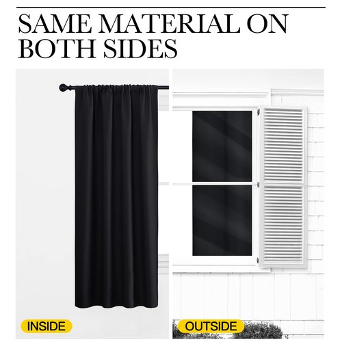 NICETOWN Blackout Curtain Panels for Living Room, Black, 2 Panels, W52 inches x L80 inches, Energy Efficient & Noise Reducing Thermal Insulated Rod Pocket Blackout Drapes/Draperies for Window