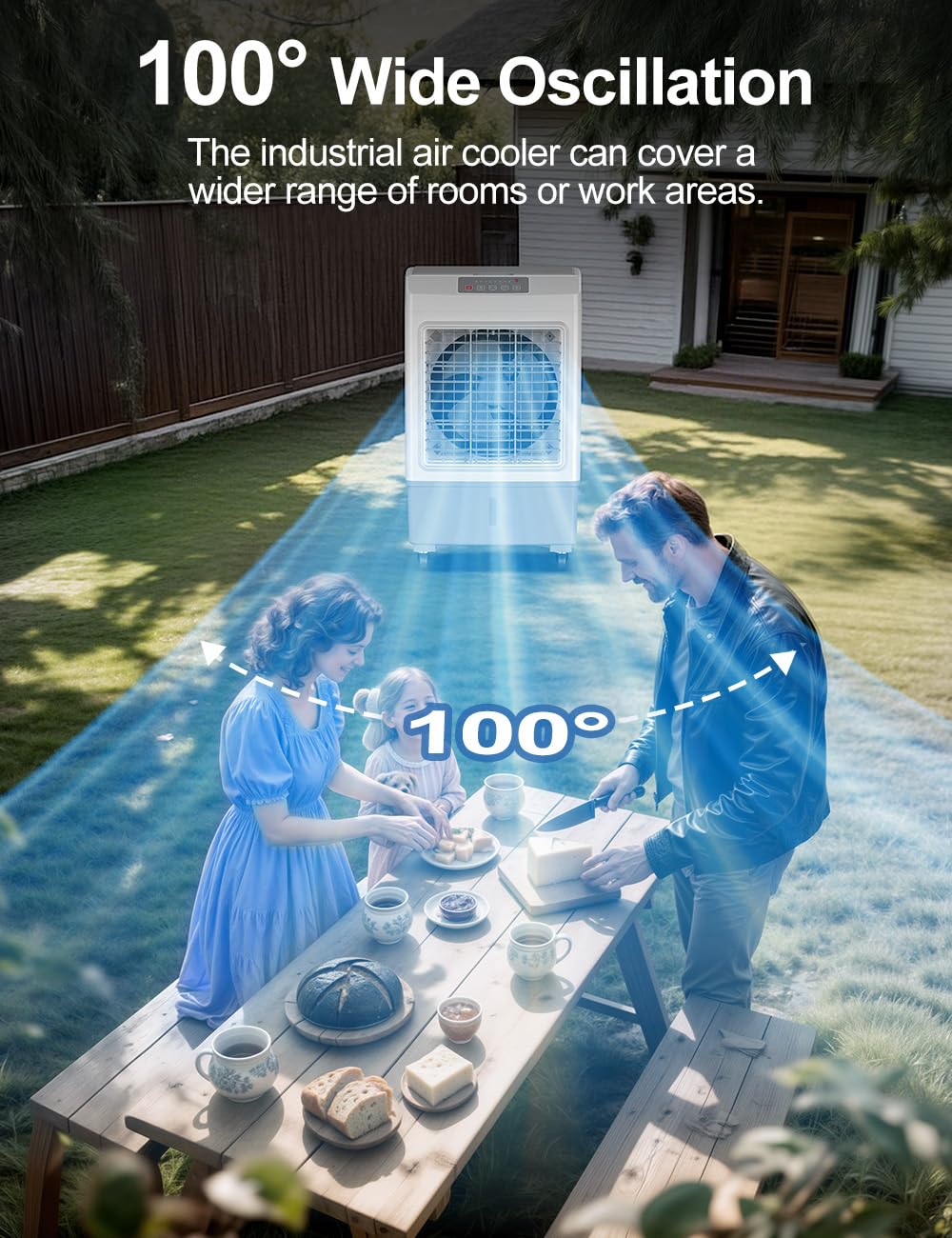 Large Swamp Cooler Air Conditioner, 3 Speeds&3 Ice Boxes, Portable Cooling Fan for Garage Outdoor Indoor Large