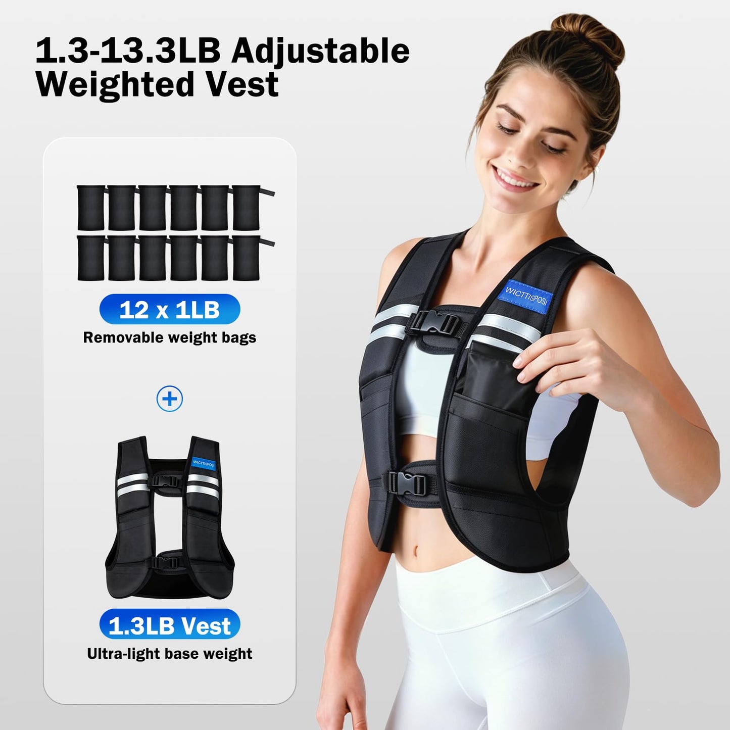 Adjustable Washable Weighted Vest for Women 1.3–13.3 lbs, Open Back for Breathable Cool Comfort, 12 Removable Lightweight Weight Packs, Ideal for Beginners Walking, Yoga, Gym Strength Training
