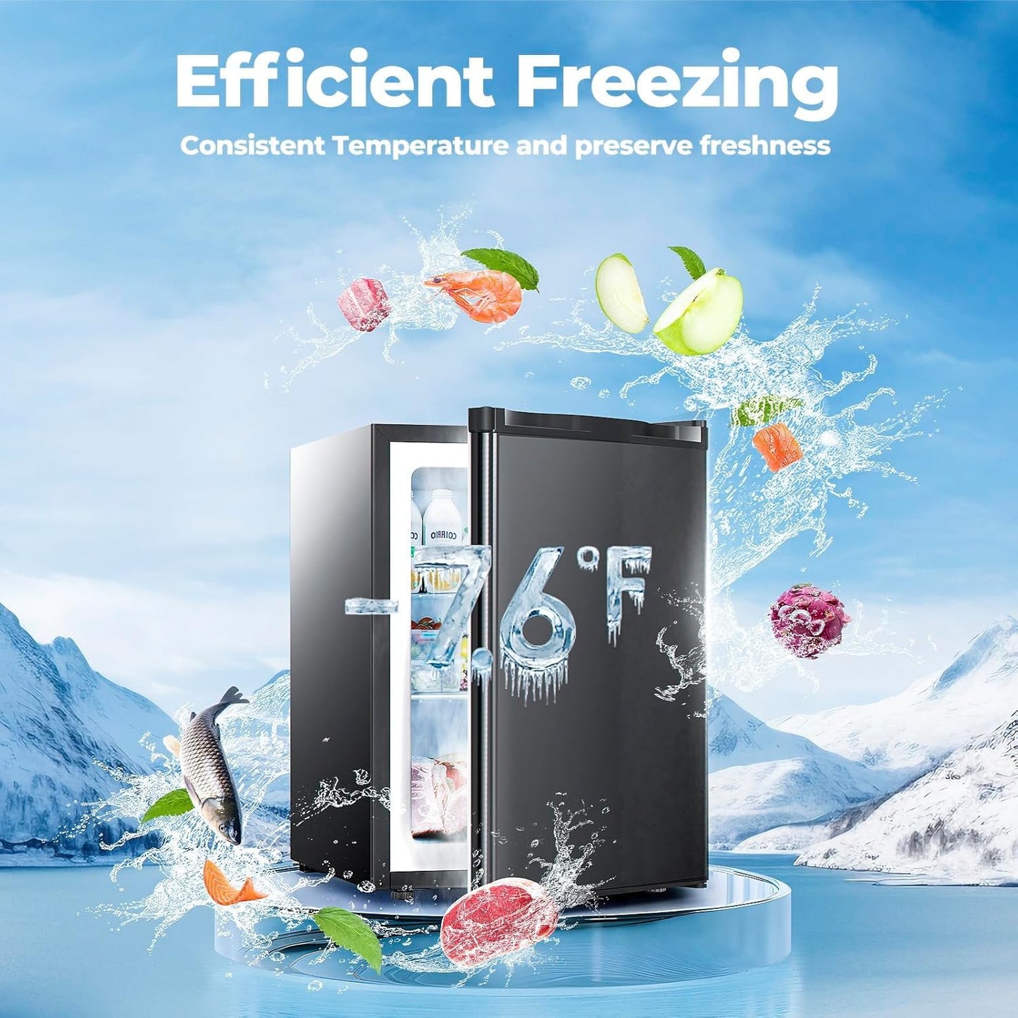Electactic 2.1 Cu.ft Small Freezer, Mini Upright Freezer with 7 Adjustable Thermostat, Removable Shelves, Reversible Single Door, for Bedroom/Home/Dorms/Apartment (Black)