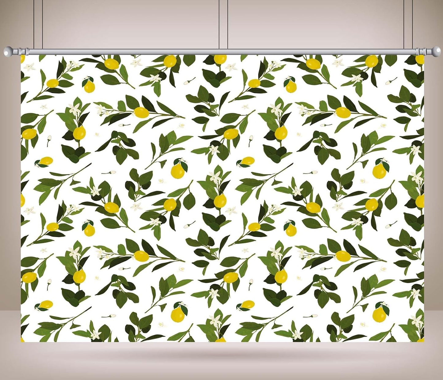 CORFOTO 7x5ft Summer Fabric Lemon Branch Backdrop Yellow Lemons Green Leaves White Flowers Citrus Pattern Photography