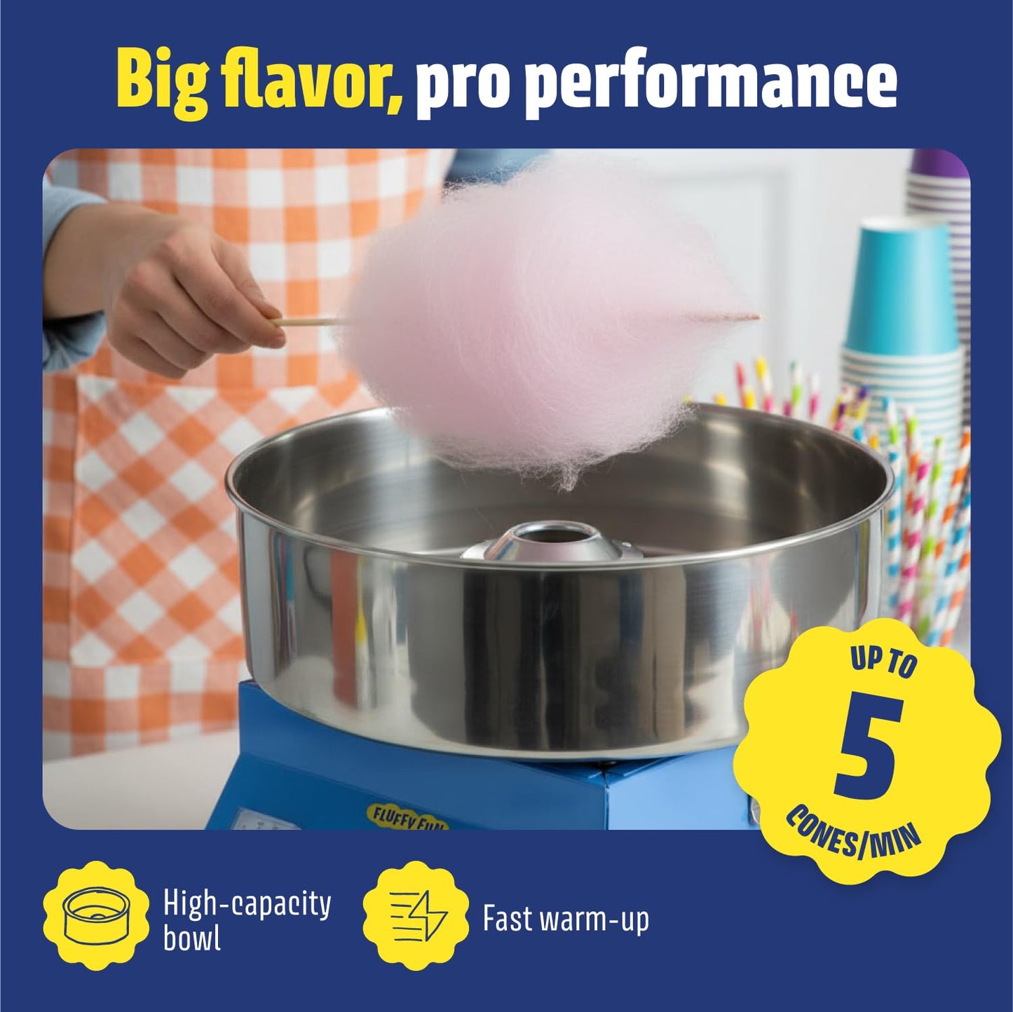 Wumple Cotton Candy Machine - 1000W Commercial-Grade Electric Cotton Candy Maker - 3-Minute Heat-Up - Stainless Steel Bowl - for Parties, Carnivals & Home Use - Blue