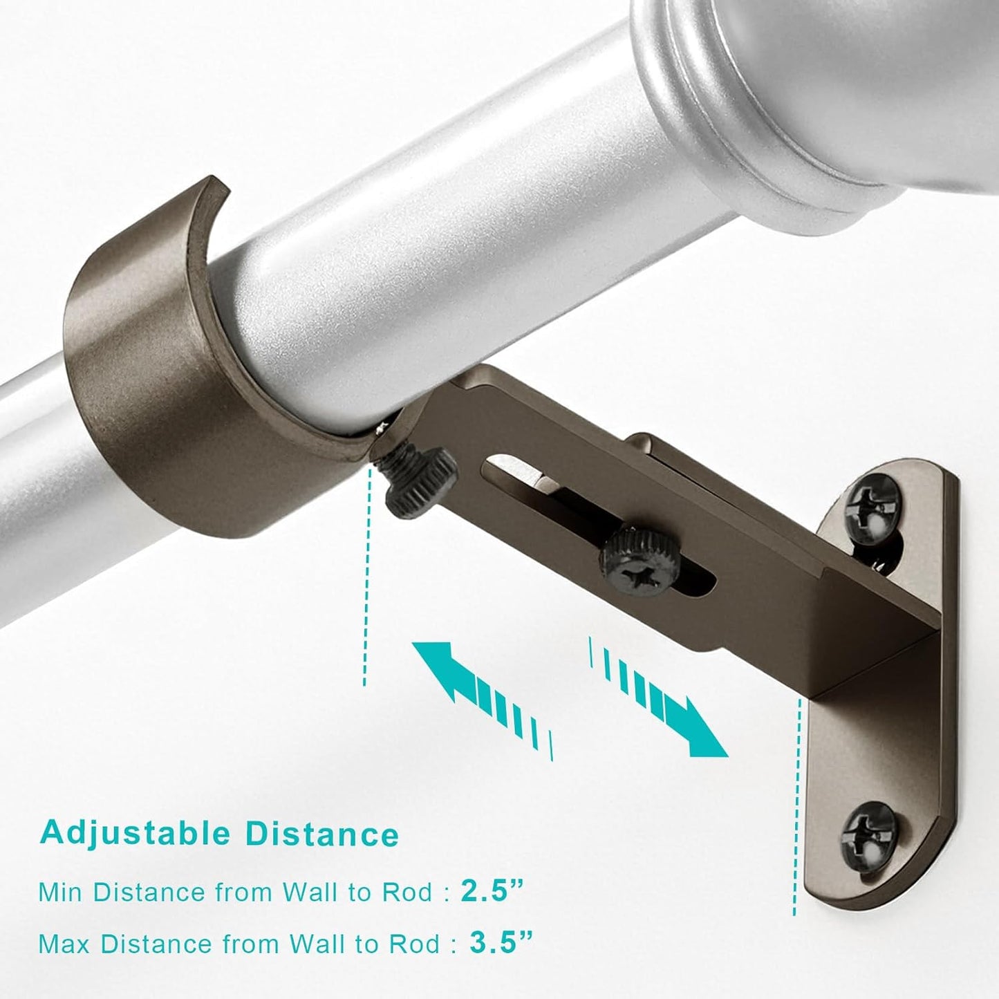 Skiennix Adjustable Curtain Rod Brackets - Durable Metal Drapery Rod Holders for 1-Inch Rods | Brown, Set of 2