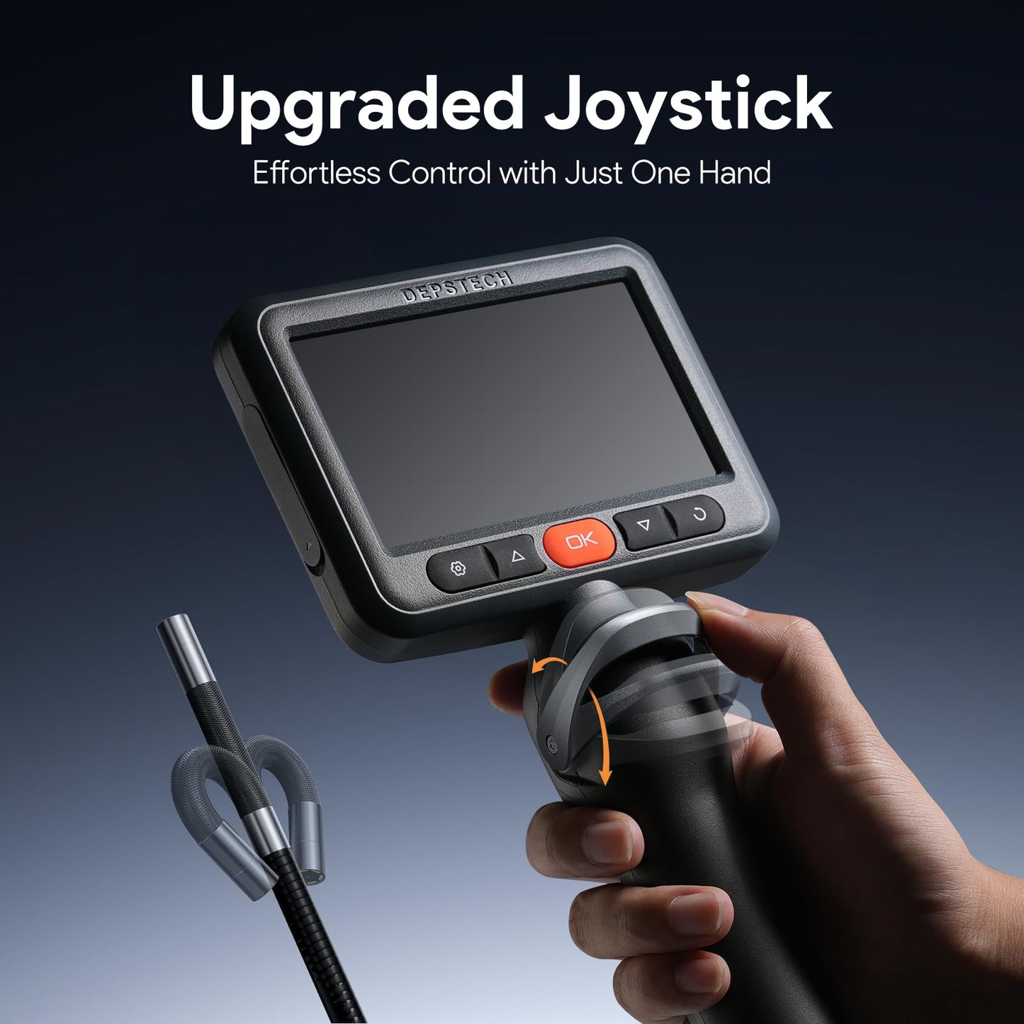 DEPSTECH Articulating Borescope Camera with Light, 5" IPS HD Screen, Industrial Endoscope Inspection Camera with Two-Way Articulated Probe, 0.24'' Flexible Snake Scope for Wall Automotive Engine - 5FT