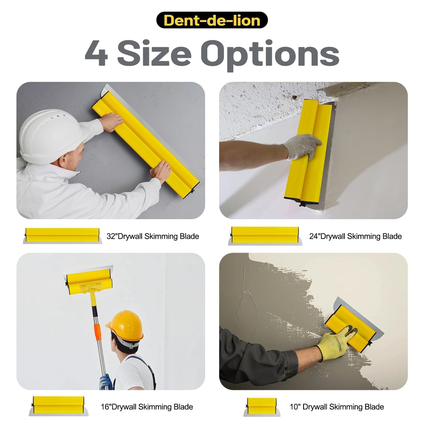 Drywall Skimming Blade Set Including Extra Blade Replace, 10", 16", 24" and 32" Stainless Steel Skimming Blades, 29"-47" Extension Handle, Smoothing Drywall Finishing Tools with Portable Case