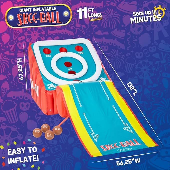 Flybar FunPark Giant Inflatable Skee-Ball Game – 11 Ft Long w/ 4 Balls & Electric Air Pump – Indoor & Outdoor Arcade Toy for Kids, Adults & Family – Fun Party Play for Home, Backyard, Events