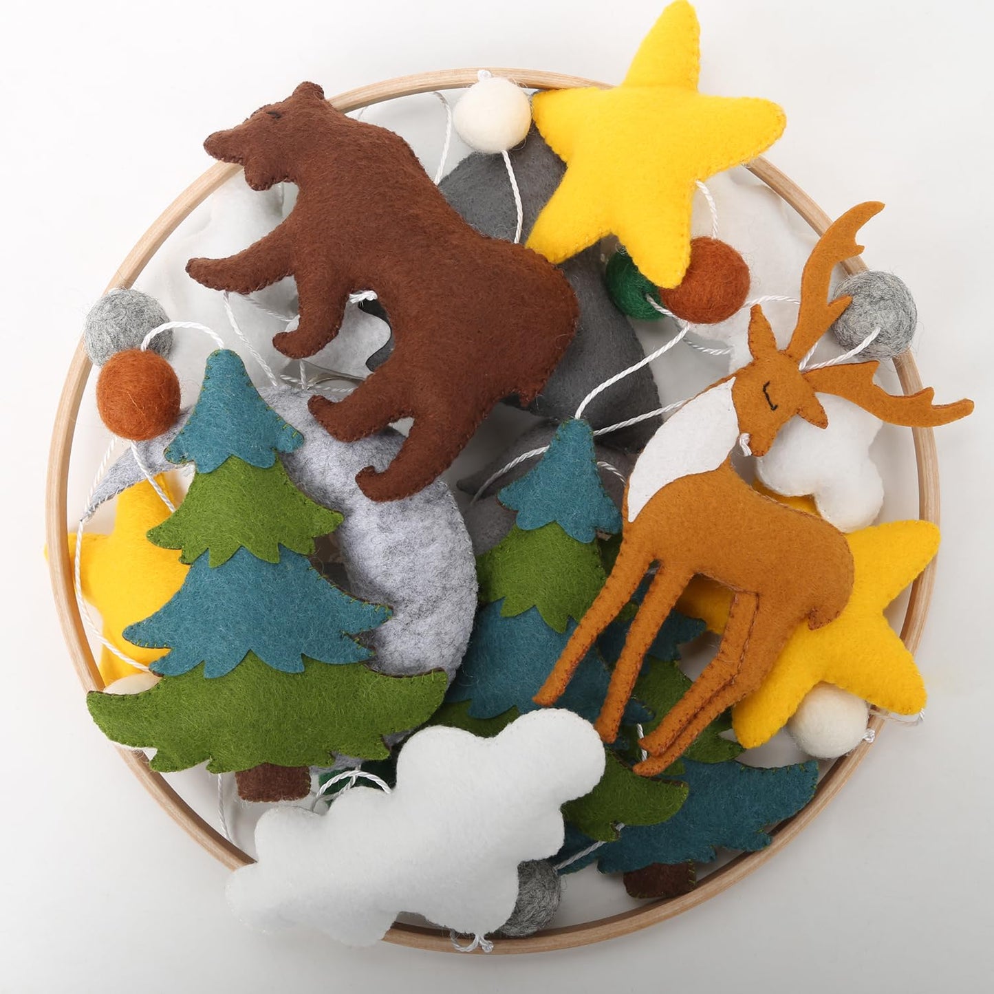 Flora & Ivy Woodland Mobile for Crib - A Gender Neutral Woodland Crib Mobile with Stars Trees Clouds and Animals for a Forest or Hunting Theme, Green sage