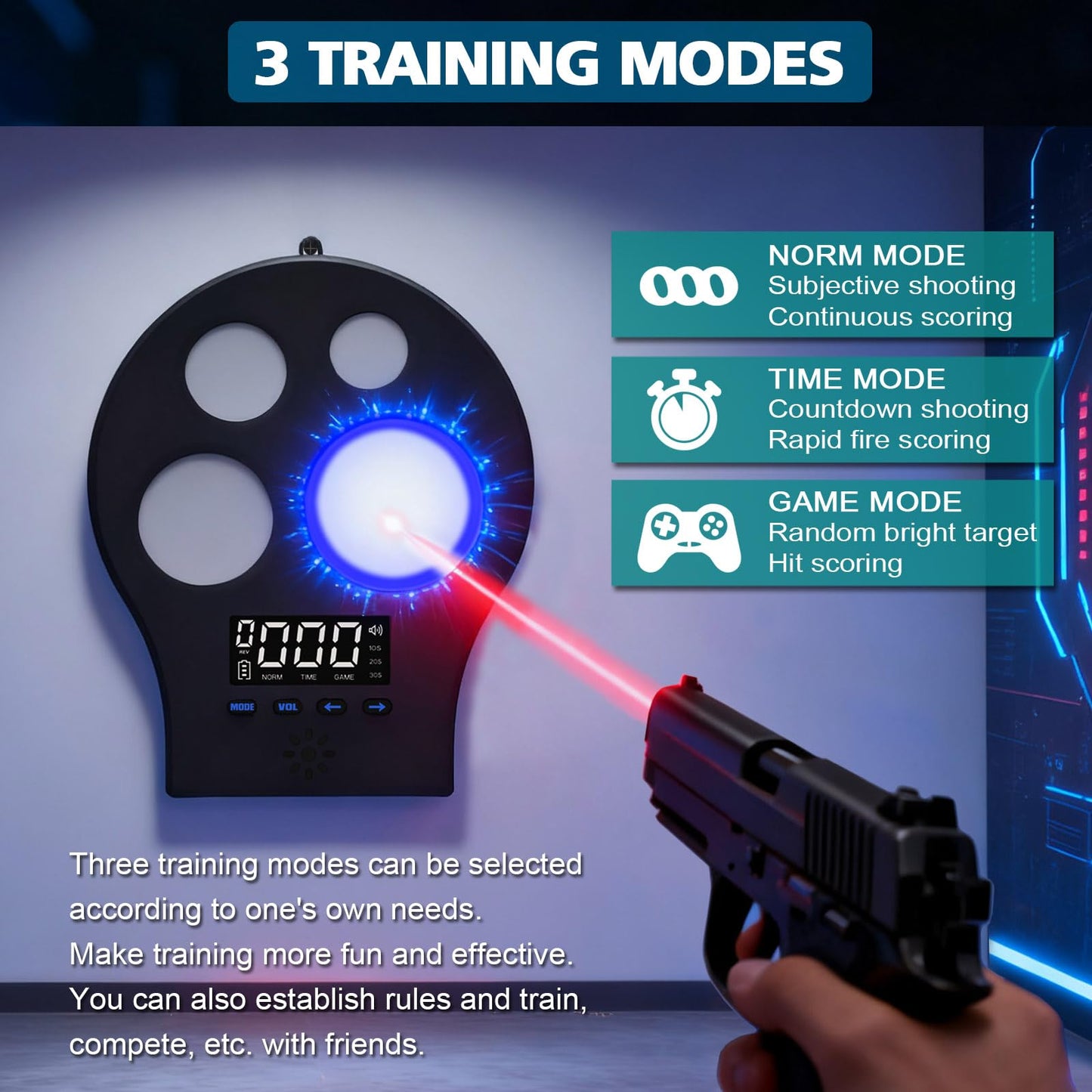 Laser Training Target M-Target - Four-Zone Dry-Fire Training System for Indoor Shooting Practice, with Three Modes, History Record & Portable Case