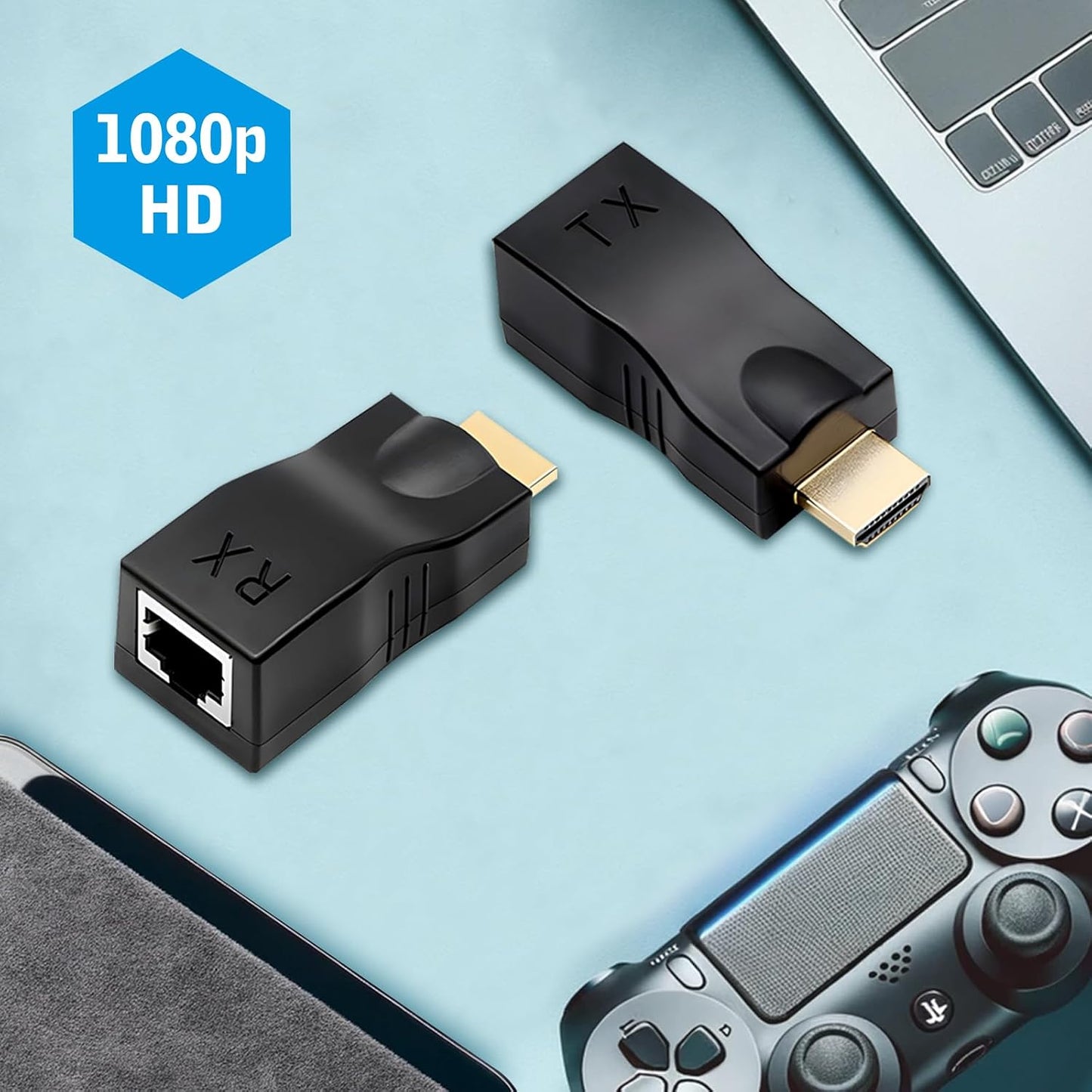 Eiszuso 5e/6, 2-Port RJ45 1080P 30m/98ft, Set PS4, HDMI Extender Over Cat HDMI to Ethernet Network Converter, Supports