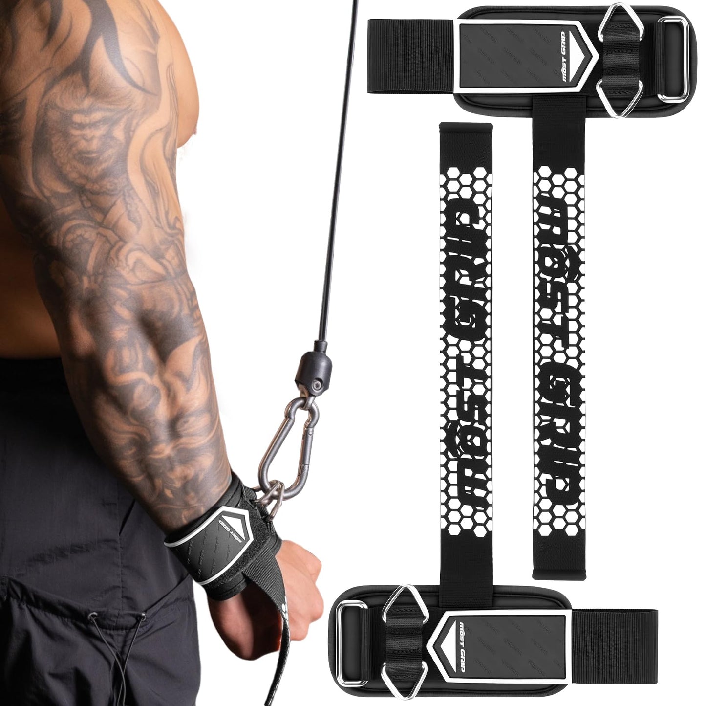 MOST GRIP Drip Glue Non-Slip Wrist Straps for Weightlifting, 2-in-1 Lifting Straps with D Rings for Cable Machine Workout, 10mm Neoprene Padded Wrist Wraps for Weight Lifting Deadlift (Black-White, M (6.3-8.3Inch))