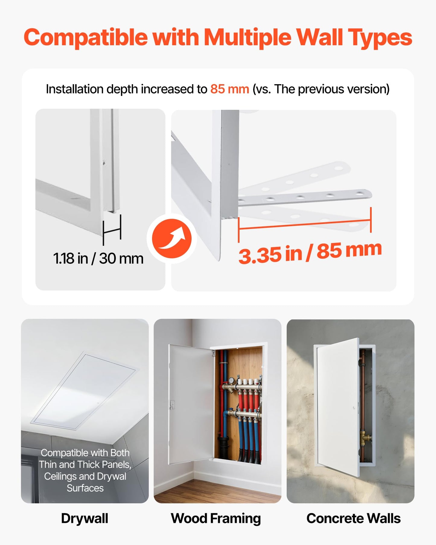 VEVOR Access Panel for Drywall, 30.3 x 15.2 in Galvanized Steel Access Door, Easy Install Hinged Service Panel with Screwdriver Latch, for Ceiling Plumbing Electrical, 14.4 x 29.4 in Cutout Size White