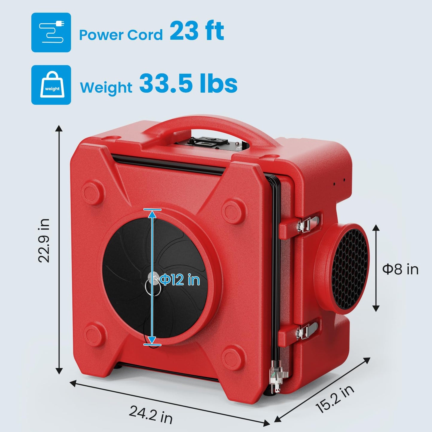 CADPXS Shield-550 Negative Machine Airbourne Cleaner HEPA Scrubber Water Damage Restoration Equipment Air Purifier, Air Scrubbers Red
