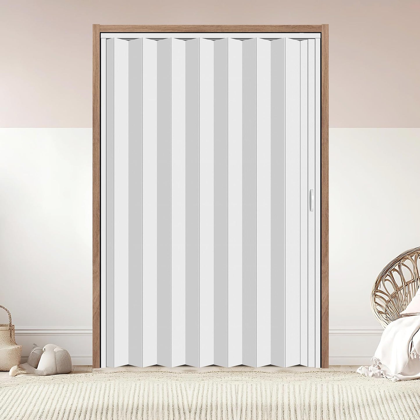 CCBOYSHARDWARE 60x80in PVC Accordion Door, Folding Interior Door with Lock and Handle, Space-Saving Double-Layer Bifold Door for Closet, Pantry & Room Divider, Easy to Clean, Trimmable