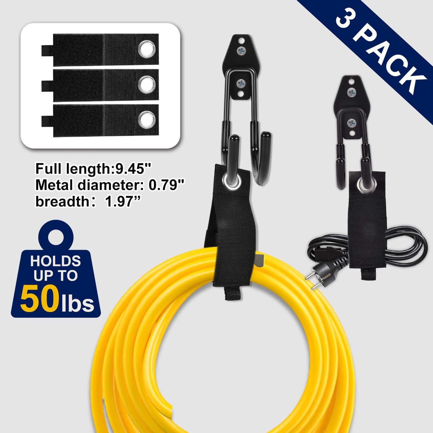 PVZZRKL 18 Pack Garage Hooks, Anti-Slip Coating, Hooks for Hanging Heavy Duty for Garages, Bicycles, Ladders, Gardening, Tools, Including 3 Organizing Straps
