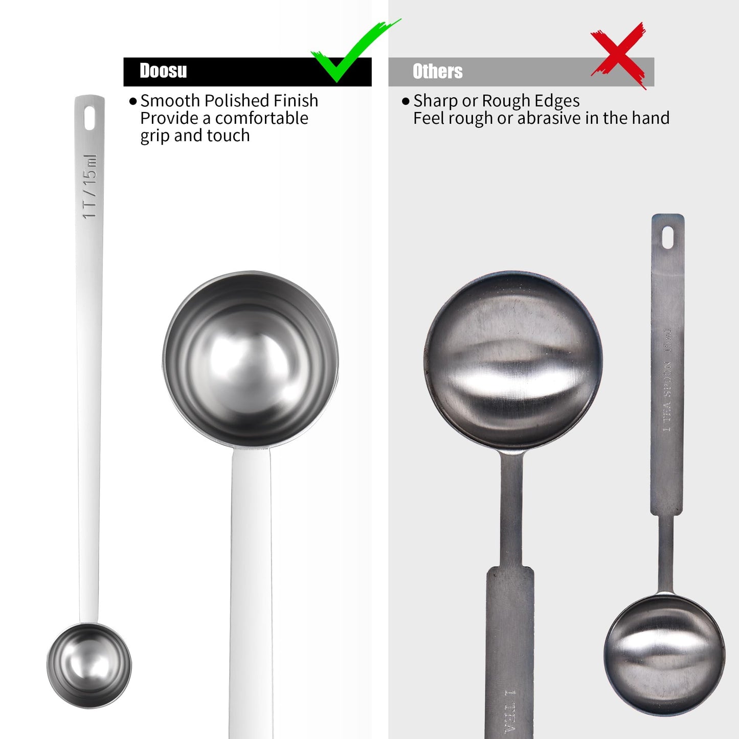 18/8 Stainless Steel Coffee Scoops, Doosu Food-Grade Metal Measuring Spoons with 8.5in Long Handle, Tablespoon Scooper for Coffee Beans, Ground Coffee, Espresso, Protein Powders, Tea (1 & 2 Tbsp)