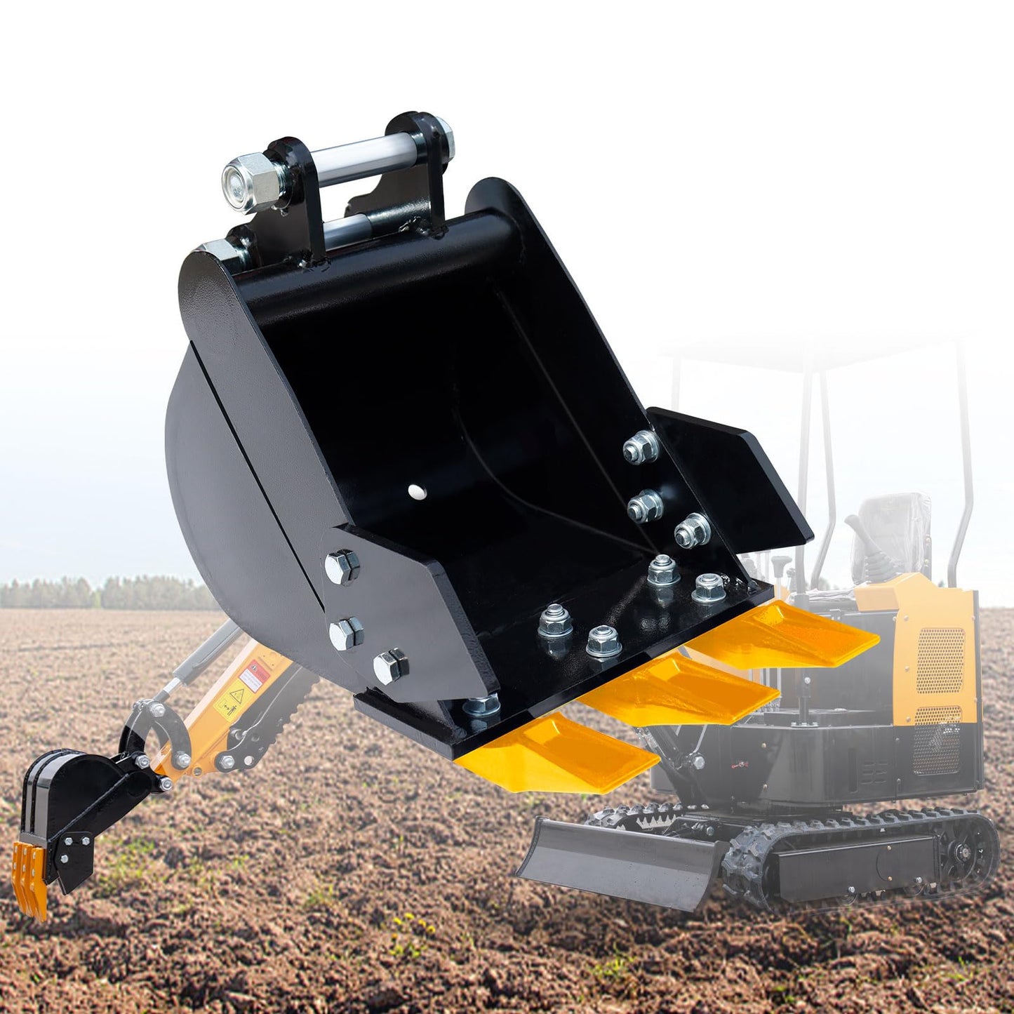 MMS 11.81in/300mm Mini Excavator Digging Bucket with Metal Teeth - 0.98"/25 mm Hole Diameter, 3.54"/90 mm Span, Mini Excavator Attachments Digging Bucket for Trenching & Digging