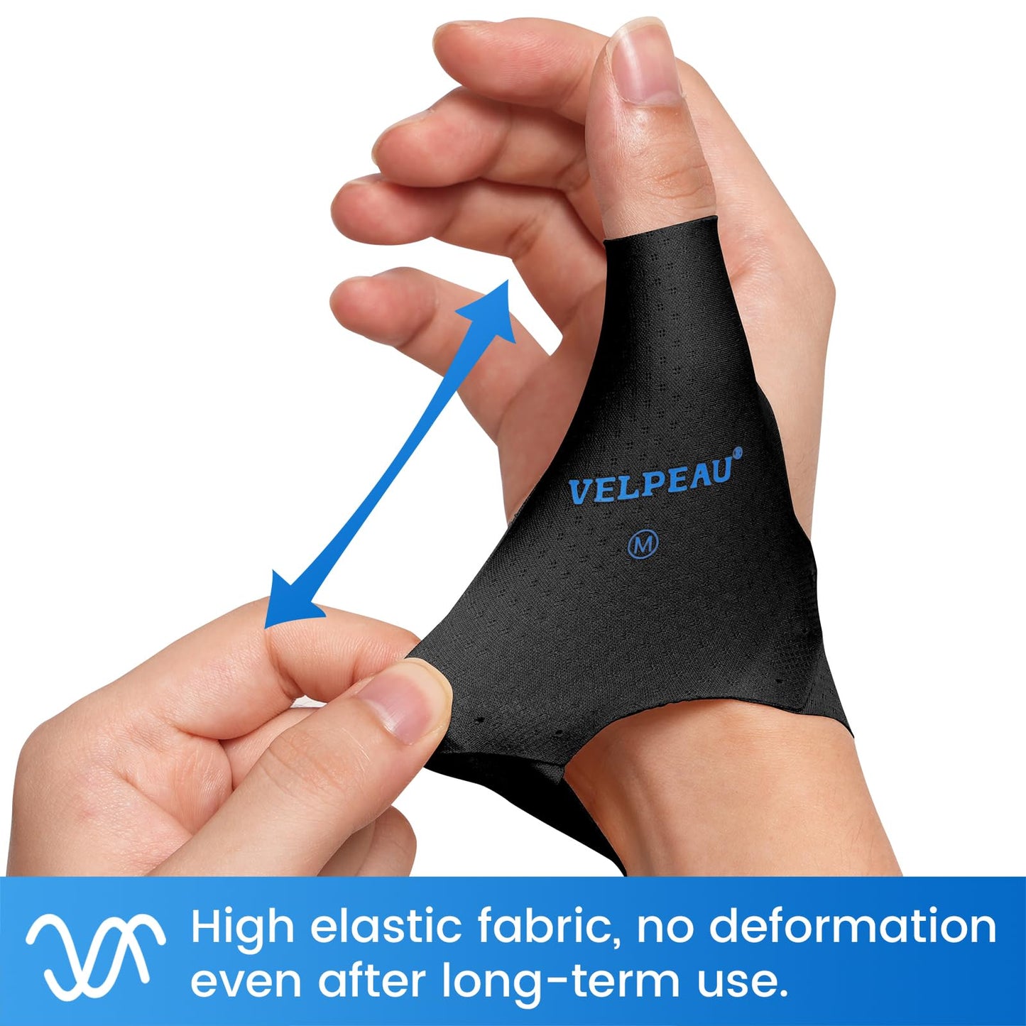 VELPEAU Elastic Thumb Wrist Support Brace (Pack of 2), Splashproof Compression Sleeve for Arthritis Pain, Tendonitis, Sprains, Sports, Splint Liner, Fits Left & Right Hands (Short Version - Black, Large)