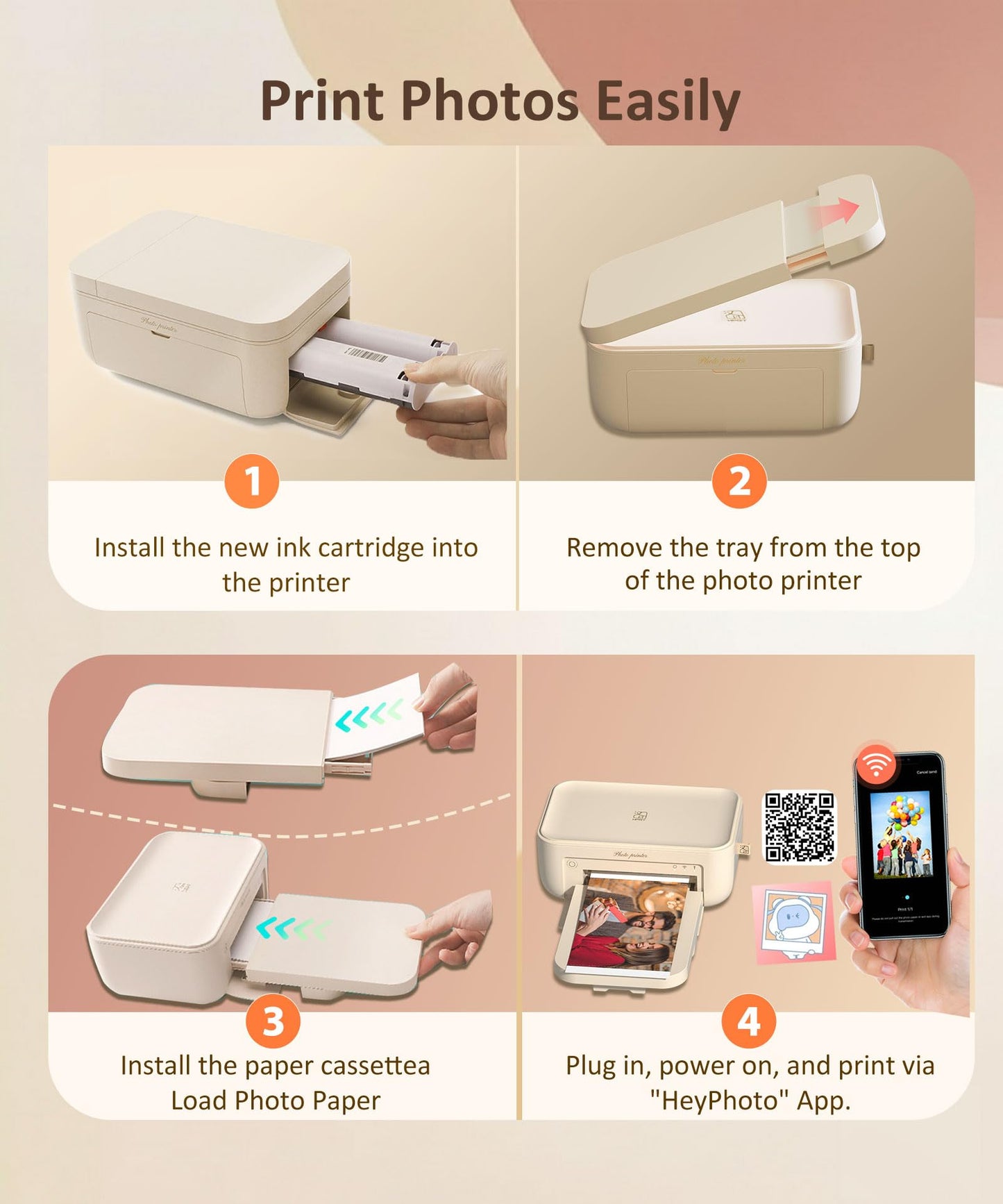 HPRT CP4100 4x6 Photo Printer with 108 Sheets & 2 Ribbons, Full-Color Thermal Dye Sublimation Wi-Fi Printing, Portable Instant Picture Printer for iPhone/Android, AR Video, Fun App, Home Use, White