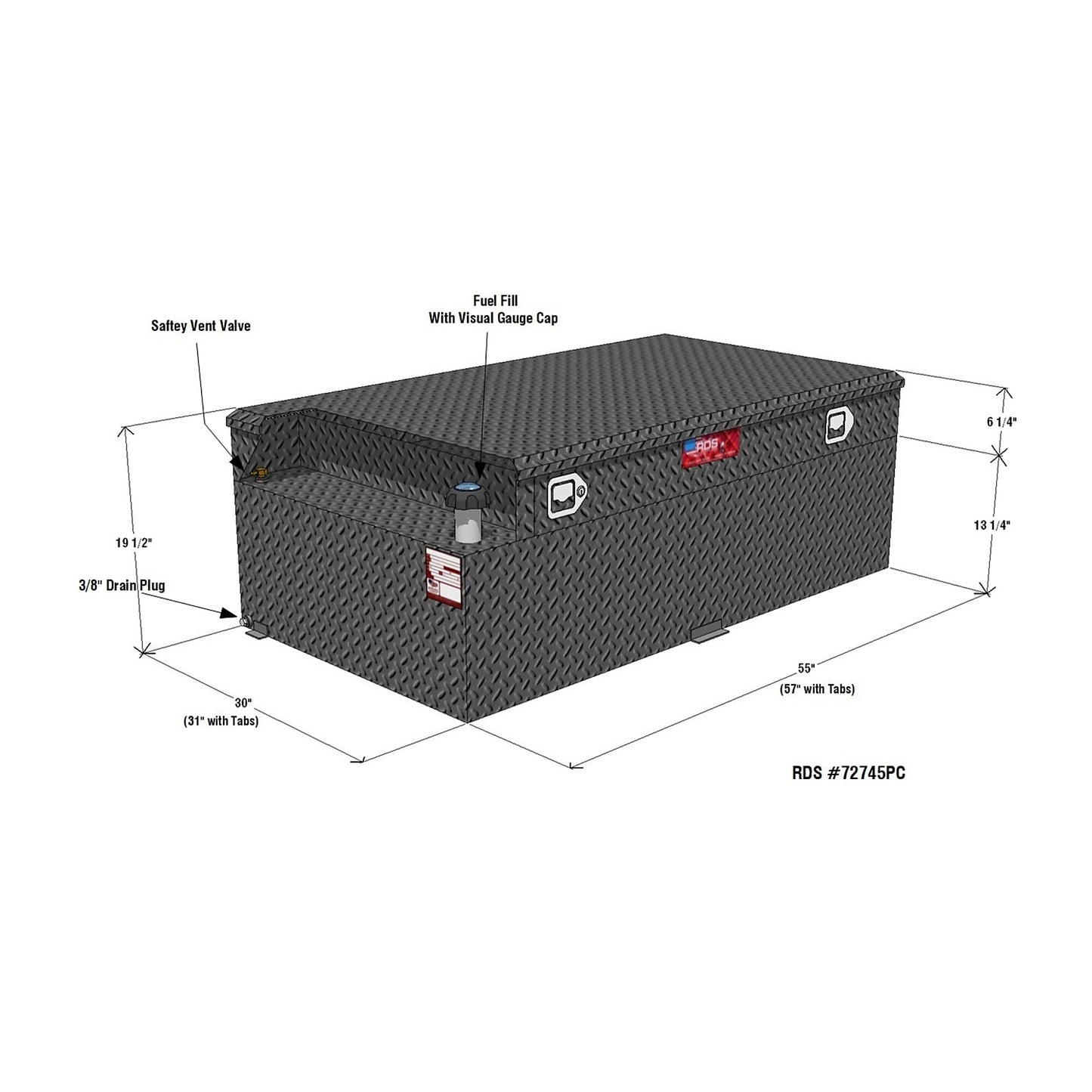 Rds 72745Pc - Combo Auxiliary Fuel Tank With Fuel Filler Shroud