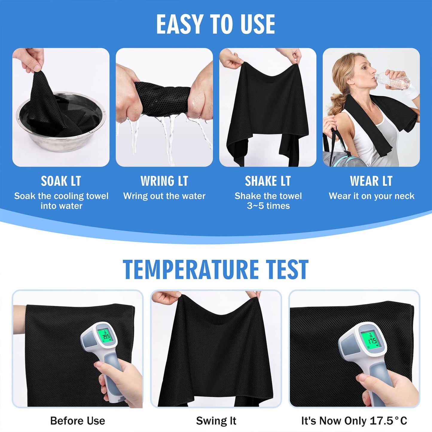 Hemndic 4 Pack Cooling Towels (40"x12"), Soft Breathable Cooling Towels for Neck and Face, Microfiber Workout Towels for Yoga, Golf, Running, Hiking & More Activities
