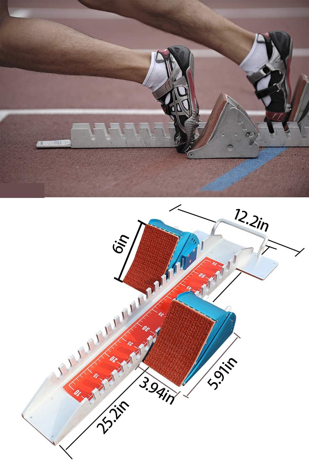 25" Starting Blocks Track and Field Heavy Duty Without the Heavy Start Sprint Pedal 6 Angles adjustablesuitable for Track and Field Sports Aluminum Alloy Starting Blocks