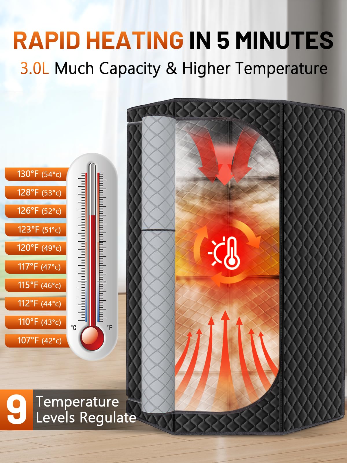 Portable Sauna Box for Home, Personal SPA Steam Sauna with 10 Min Fast Heating & 9 Levels Heat, Warm Sauna Tent with 3L/1500W Steamer, Folding Chair, Remote Control for Body Relaxation