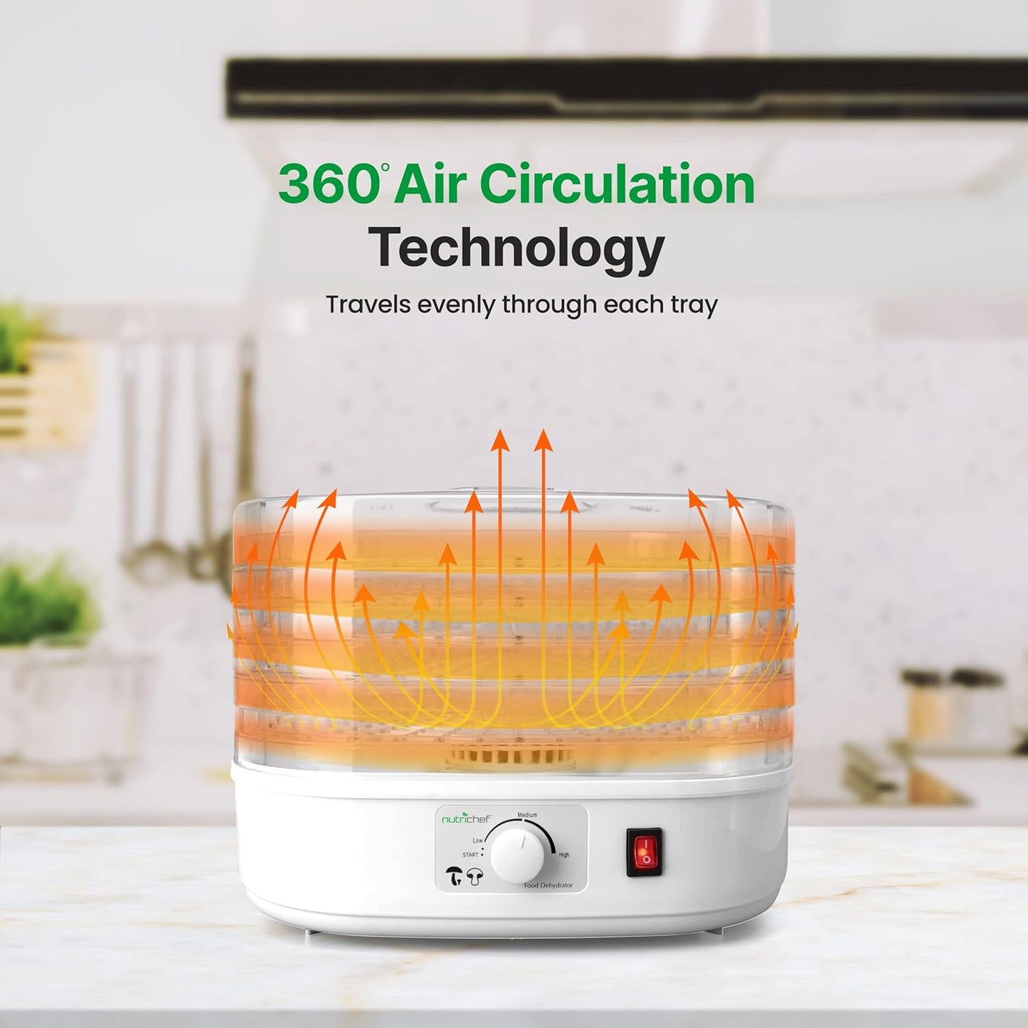 Nutrichef Food Dehydrator Machine - Dehydrate Beef Jerky, Fruits & Vegetables | 5 Easy-Clean Trays