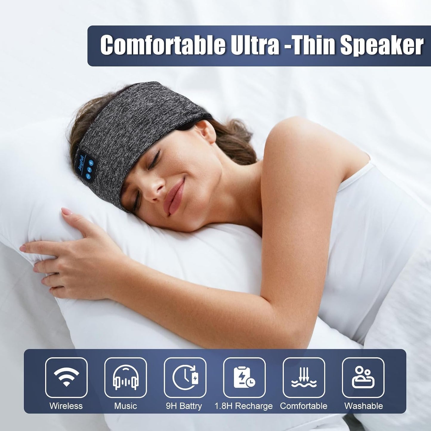 5.3 Sleep Headphones Bluetooth Headband, Sports Wireless Earphones Sweat Resistant Earbuds with Ultra-Thin HD Stereo