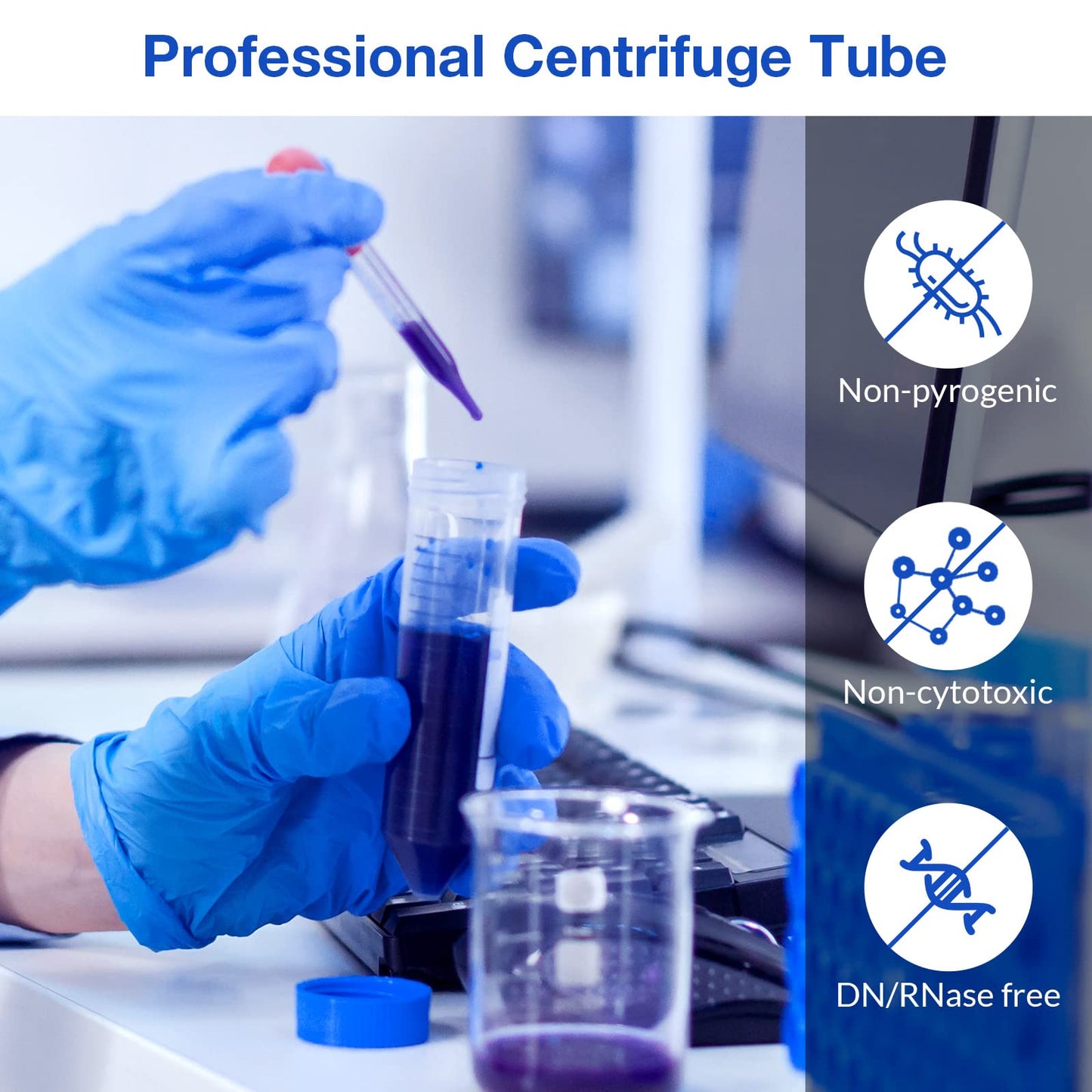 SimPure Centrifuge Tubes 50mL, Conical Tubes Sterile 25 PCS, Polypropylene, Leak-Proof Screw Caps, Plastic Container with Graduated and Write Marks, Non-pyrogenic, DNase/RNase Free, Human DNA-Free