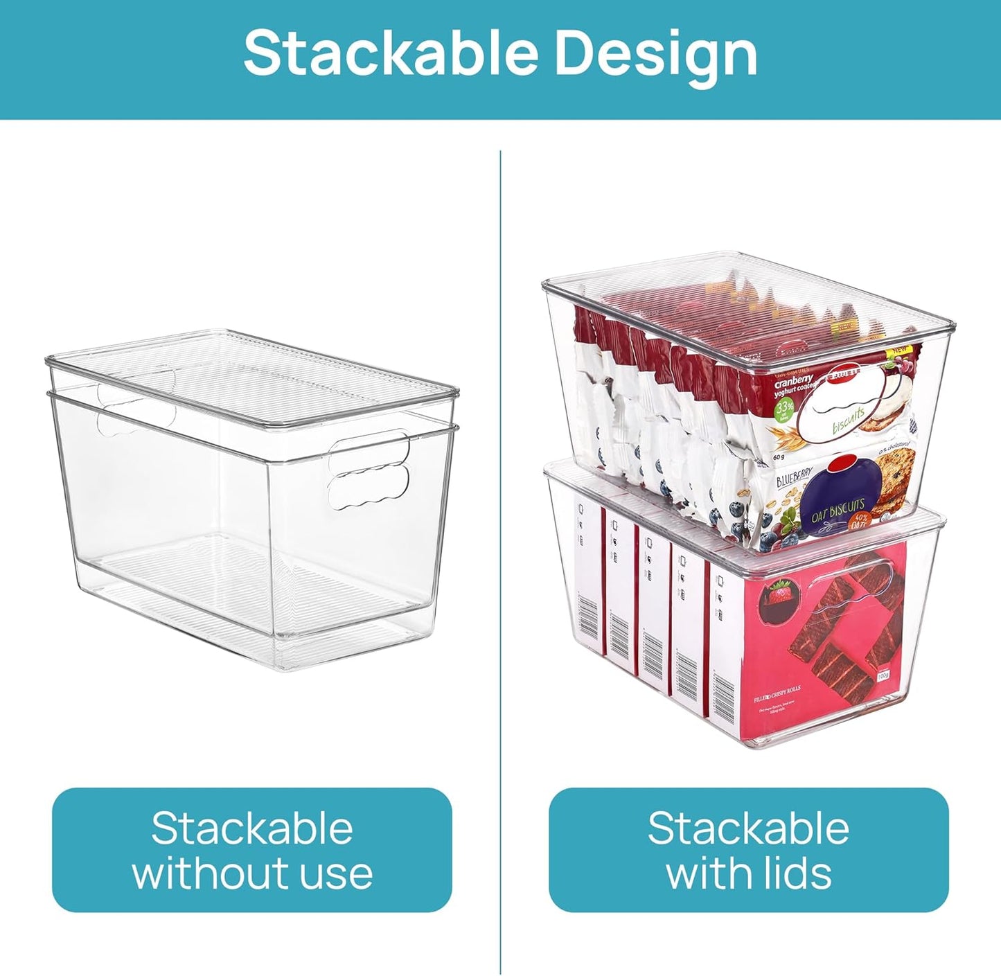 Vtopmart Clear Stackable Storage Bins - 8 Pack Large Plastic Containers with Lids for Pantry Organization
