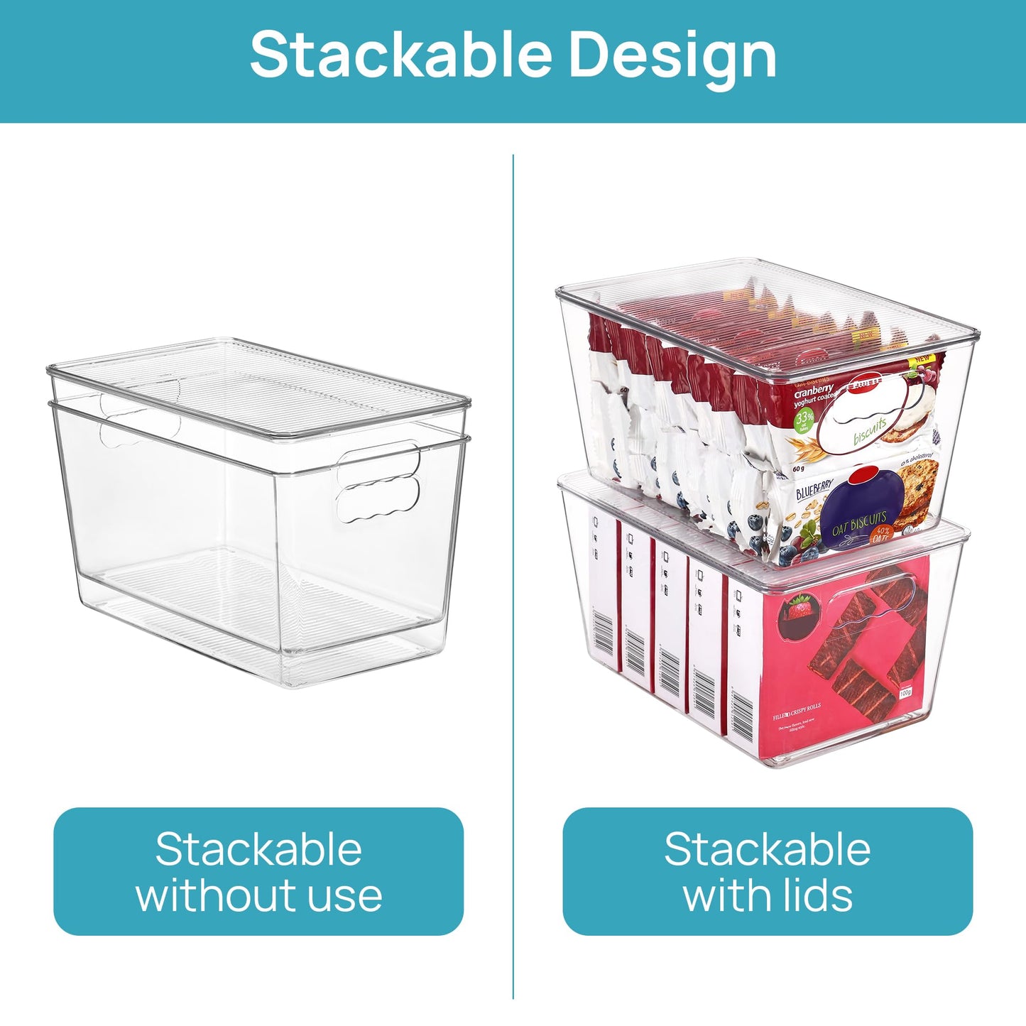 Vtopmart 2 Pack Clear Stackable Storage Bins with Lids, Large Plastic Containers with Handle for Pantry Organizer and Storage,Perfect for Bathroom,Cabinet,Kitchen,Fridge,Closet Organization