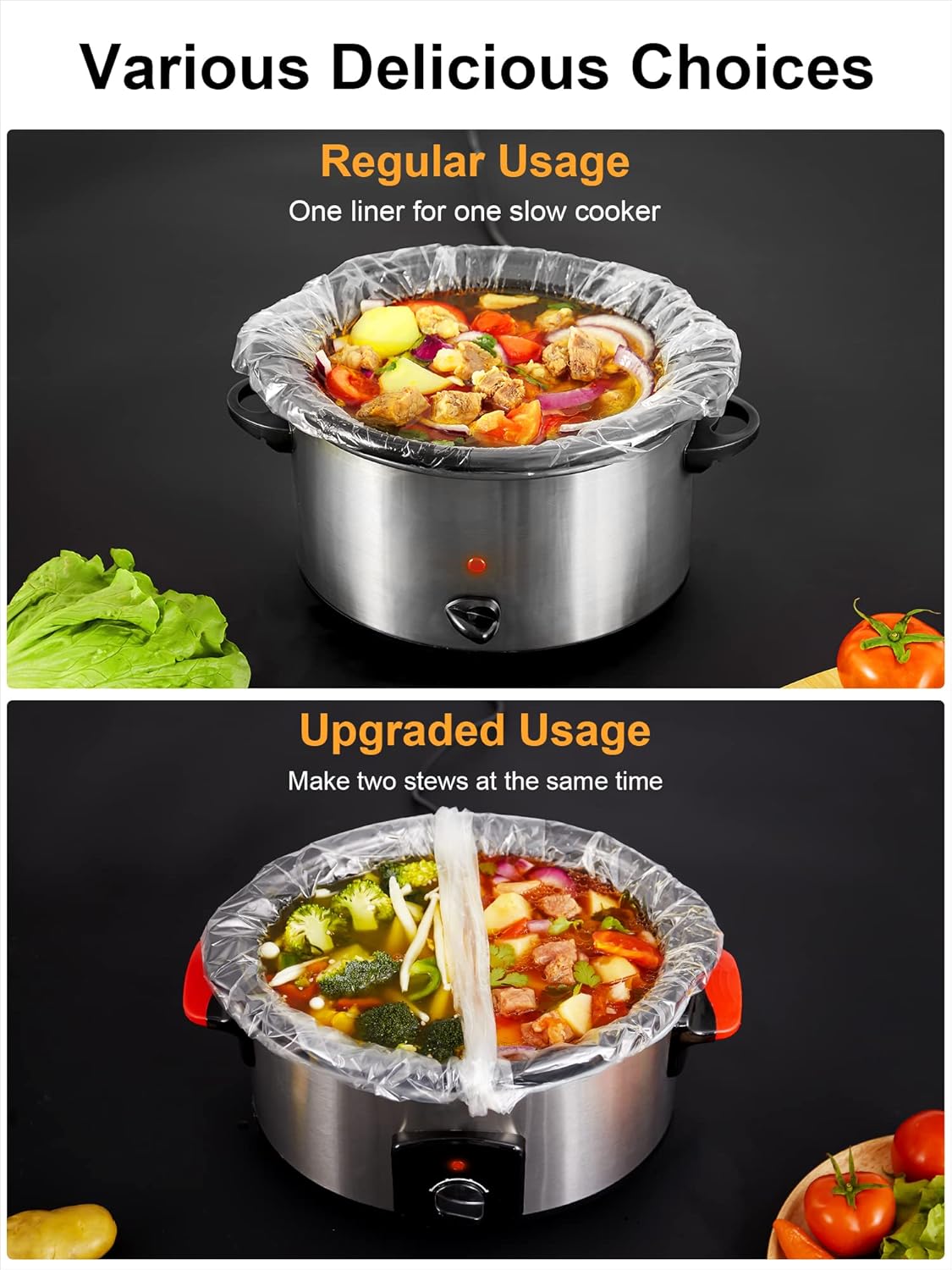SMARTAKE Slow Cooker Liners - Large 13"x21" Disposable Bags for 3QT to 8QT Cookers | 30 Count