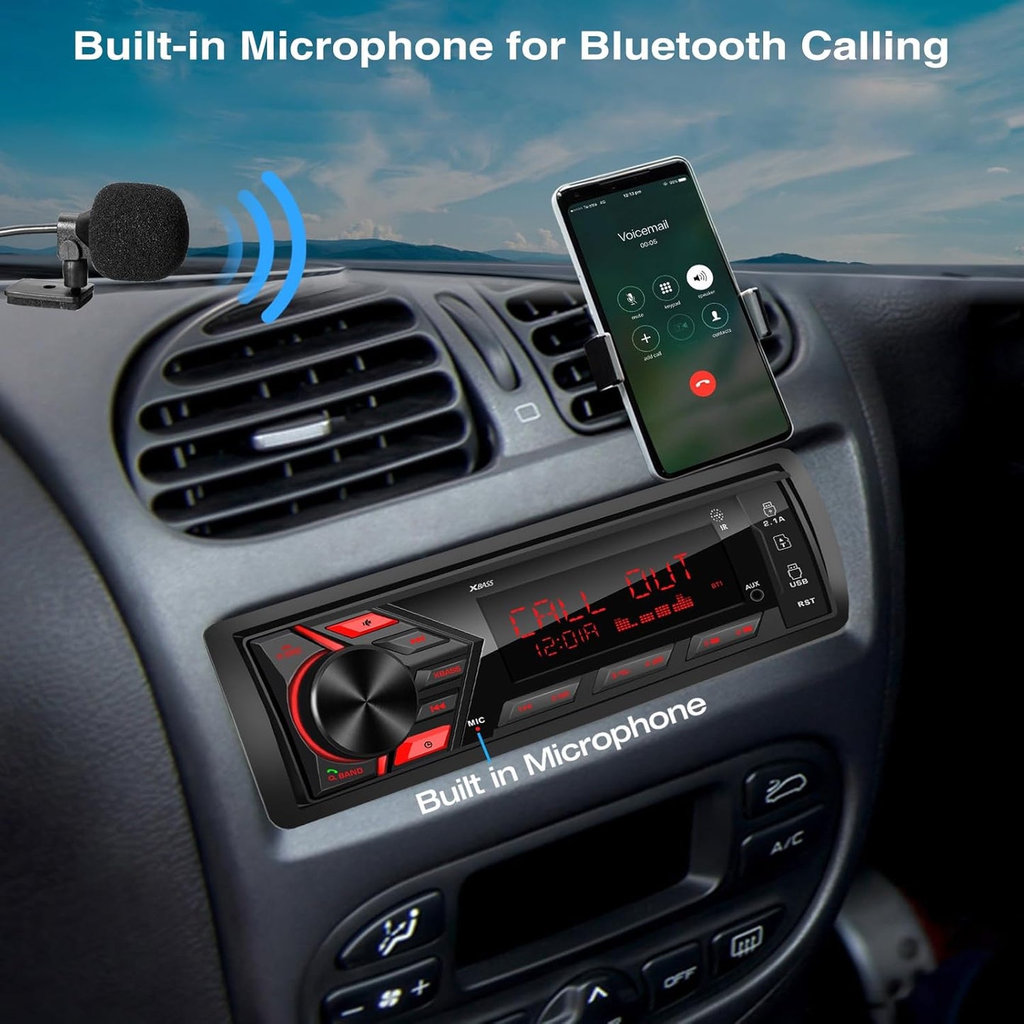 DOVOX MP3 2.1A Bluetooth Car Stereo Marine Radio: Single Din LCD Display Audio System - Indash Multimedia Player