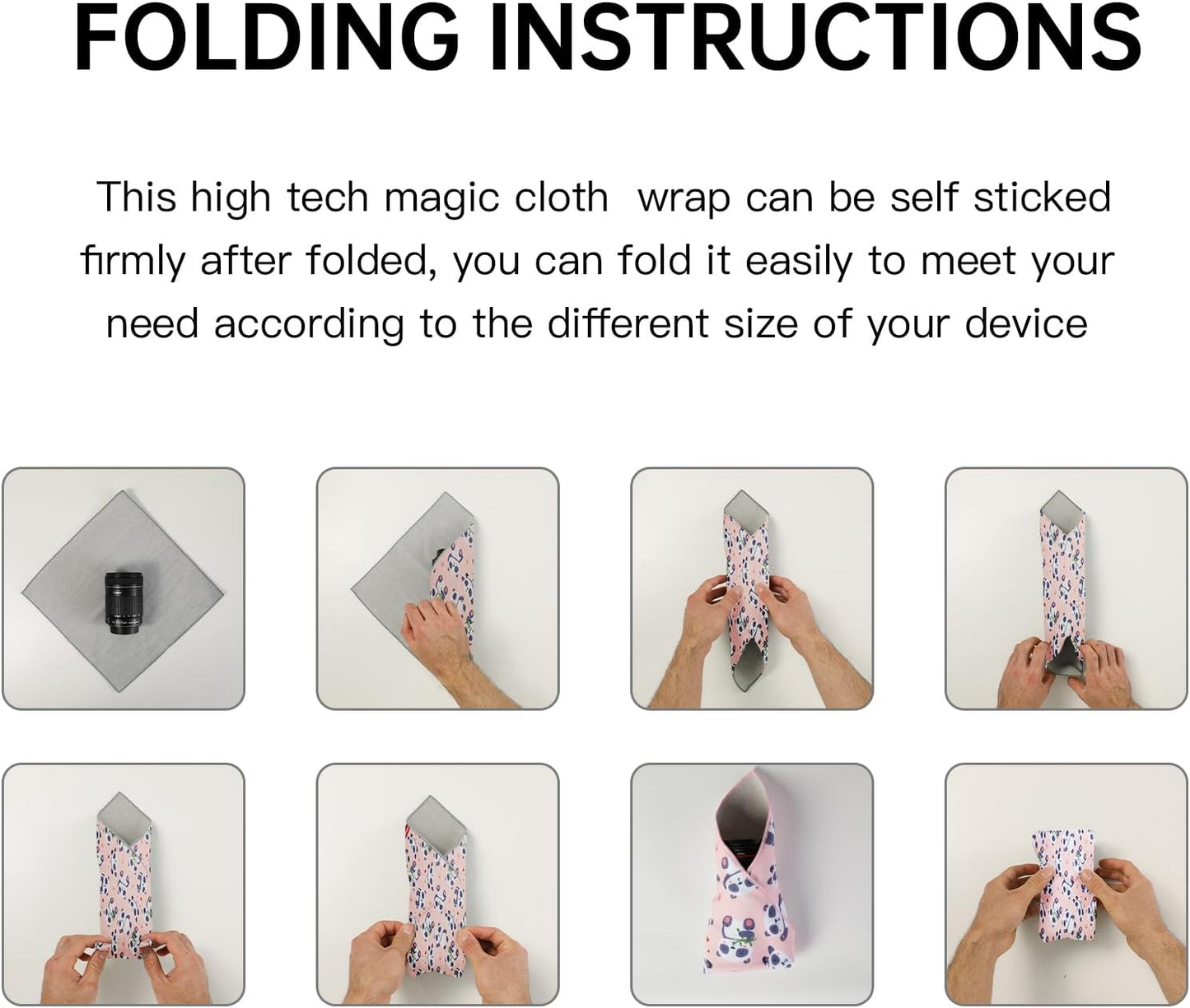 13.8x13.8 Inch Camera Protective Wrap, Lens Protector Wrapper, Pink Panda Pattern Magic Self-Adhesive Cloth