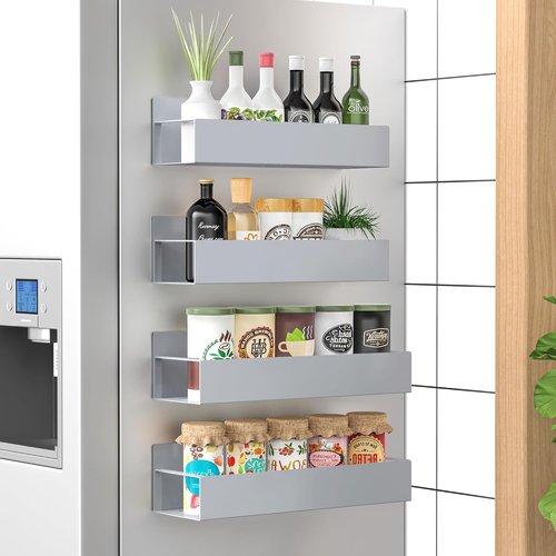 HuggieGems Magnetic Spice Rack Organizer - 4 Pack for Refrigerator & Oven | Gray Storage Solution