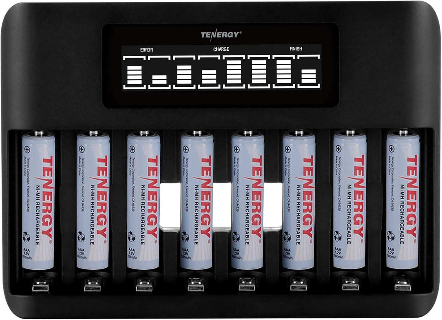 Tenergy TN480U 8-Bay 8pcs 1000mah LCD Display Fast Charger for NiMH/NiCD AA AAA Rechargeable Batteries with AAA